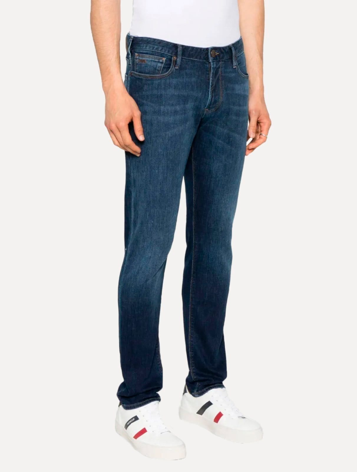 Vista 2 Calça Jeans Empório Armani Masculina J45 Slim Fit Médio Emporio Armani azul