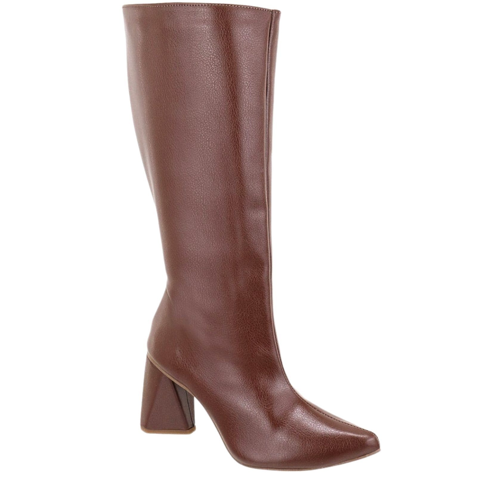 Vista 2 Bota Feminina Cano Alto Salto Geométrico Básica Inverno Flor da Pele 23020 Floter Cacau Flor da Pele marrom