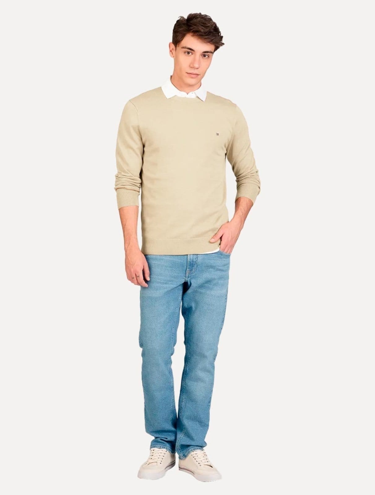 Suéter Tommy Hilfiger Masculino Crewneck Essential Cotton Areia
