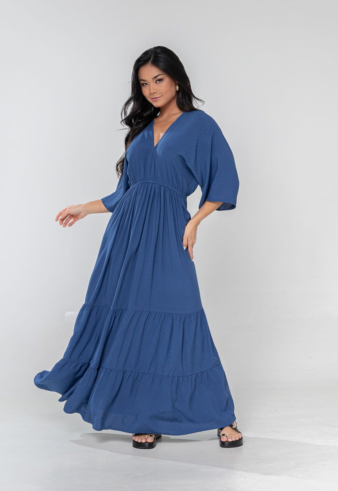 Vestido Aura Ravena Viscose Liso Marinho