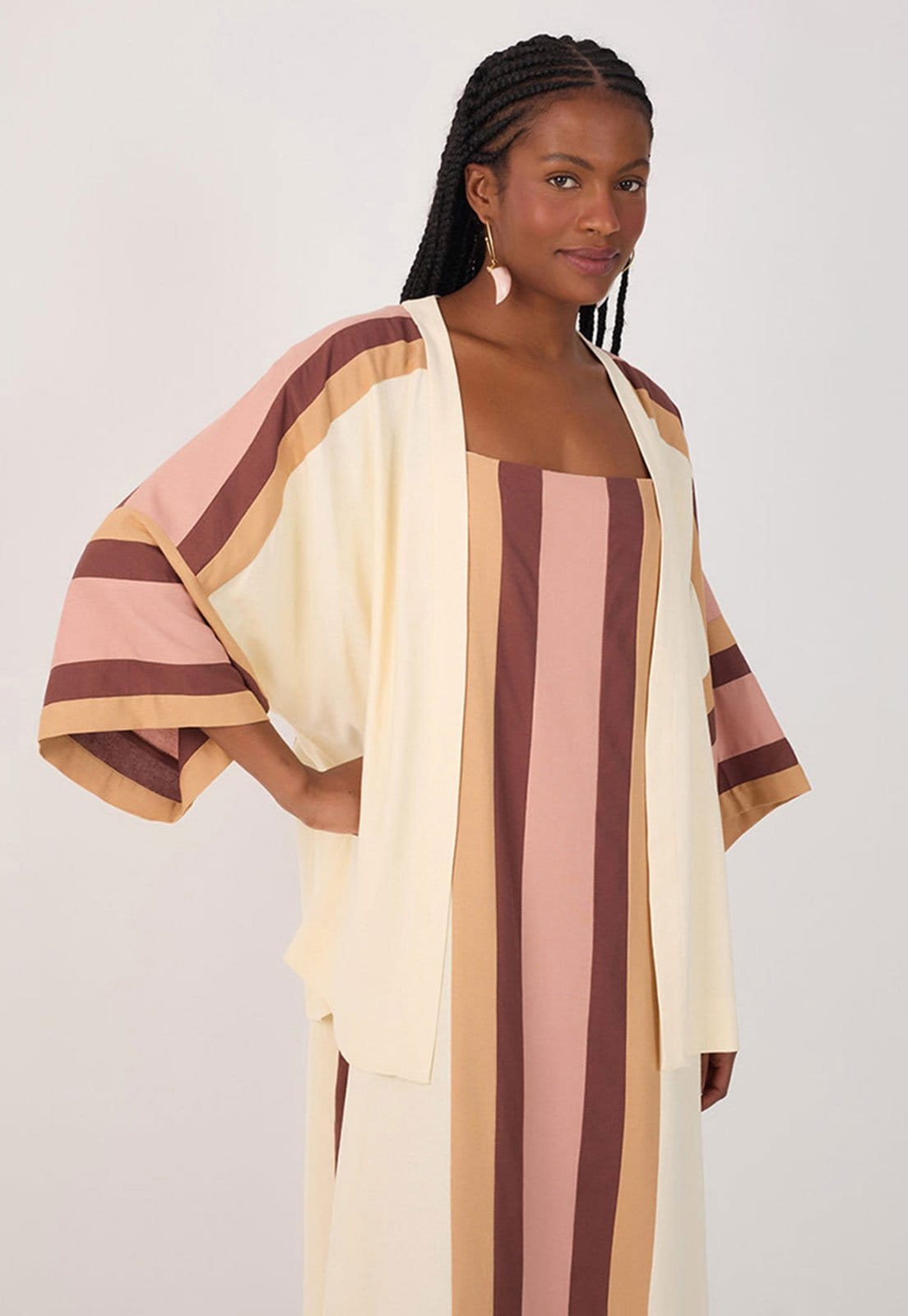 Vista 2 Kimono Dress To Reto Estampado Aberto Off-White Dress to off-white white