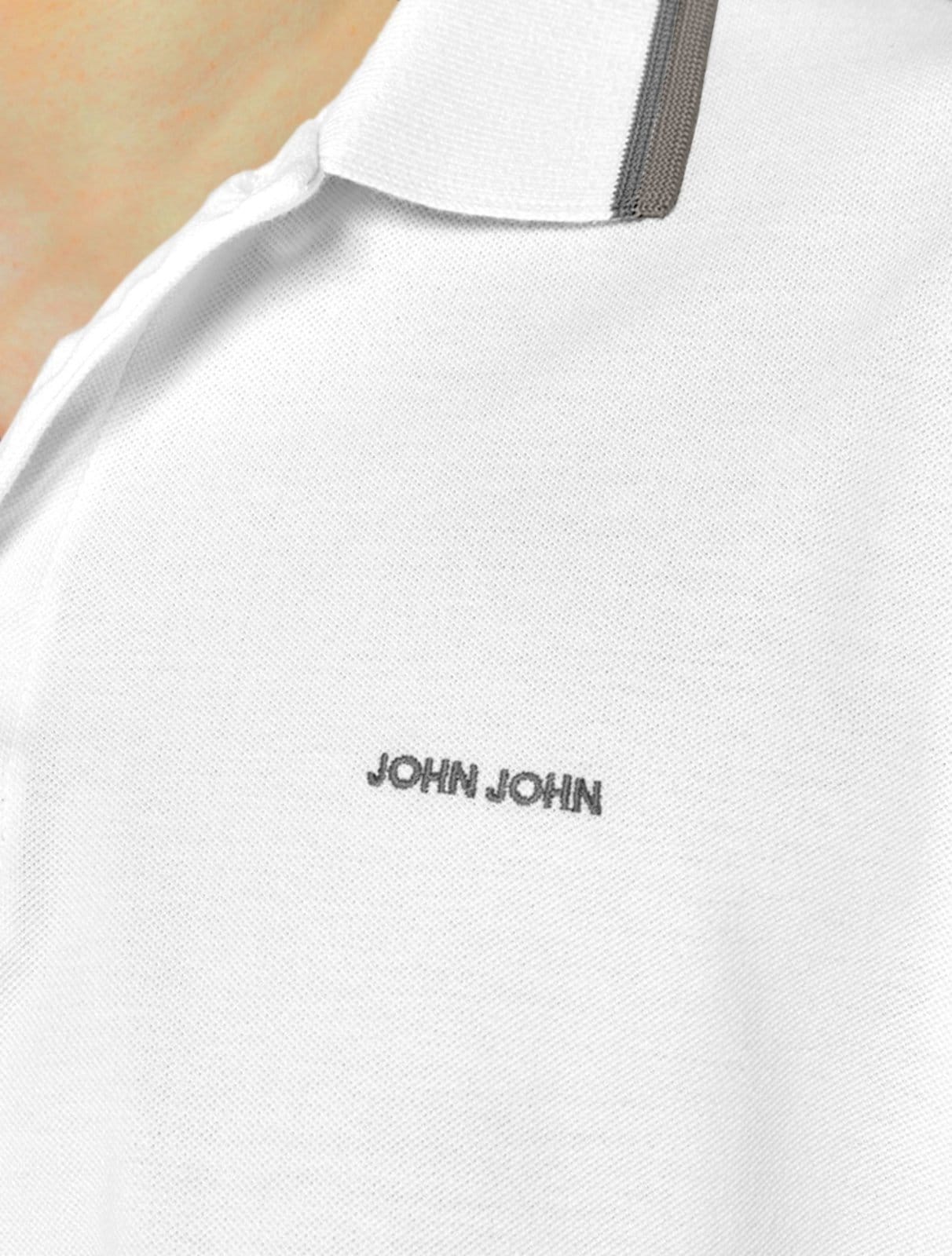 Vista 2 Polo John John Masculina Two Lines Branca John John branco