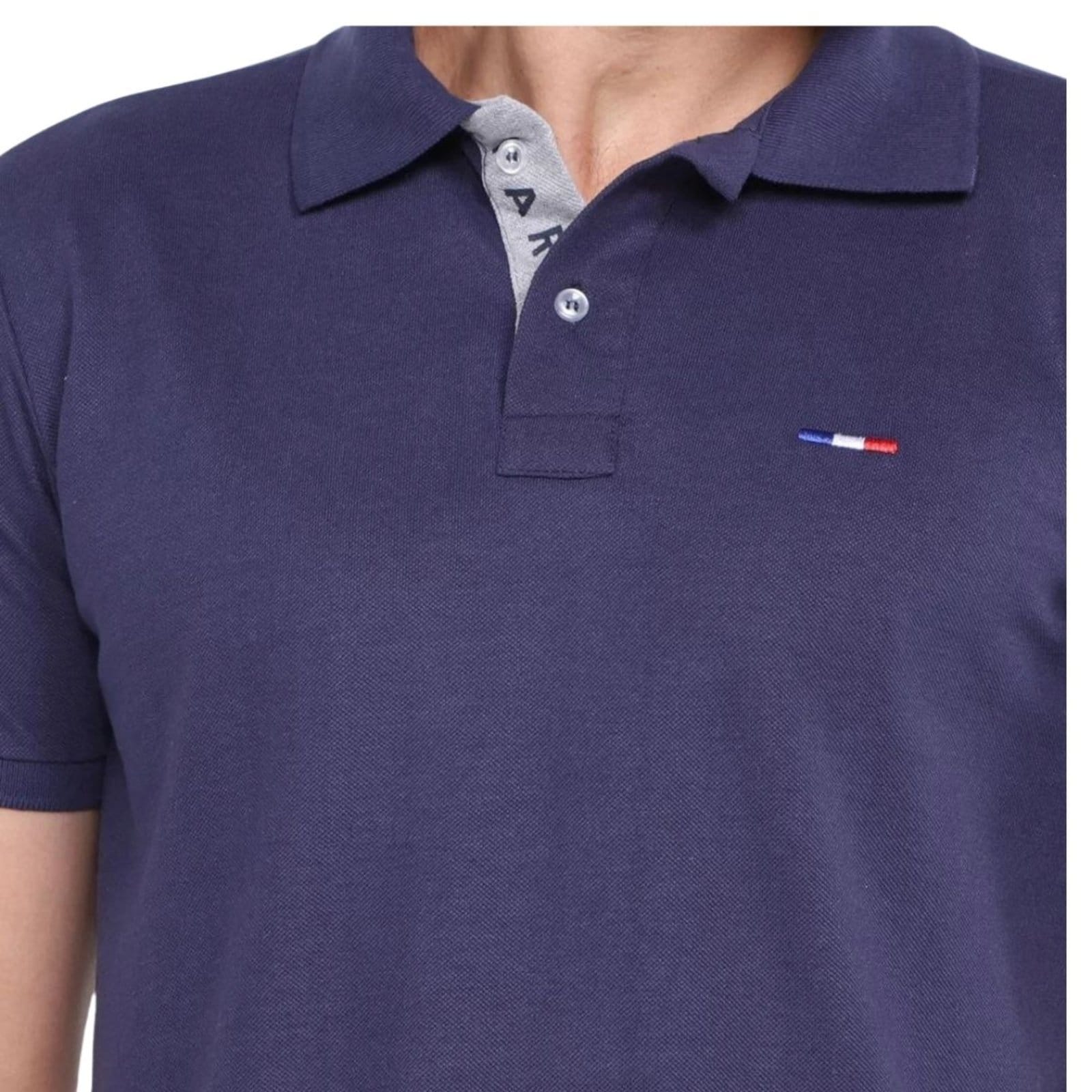 Kit 2 Polos Masculina Básicas FMF Marinho e Branco Piquet no Estilo Tommy Bordado França - 2