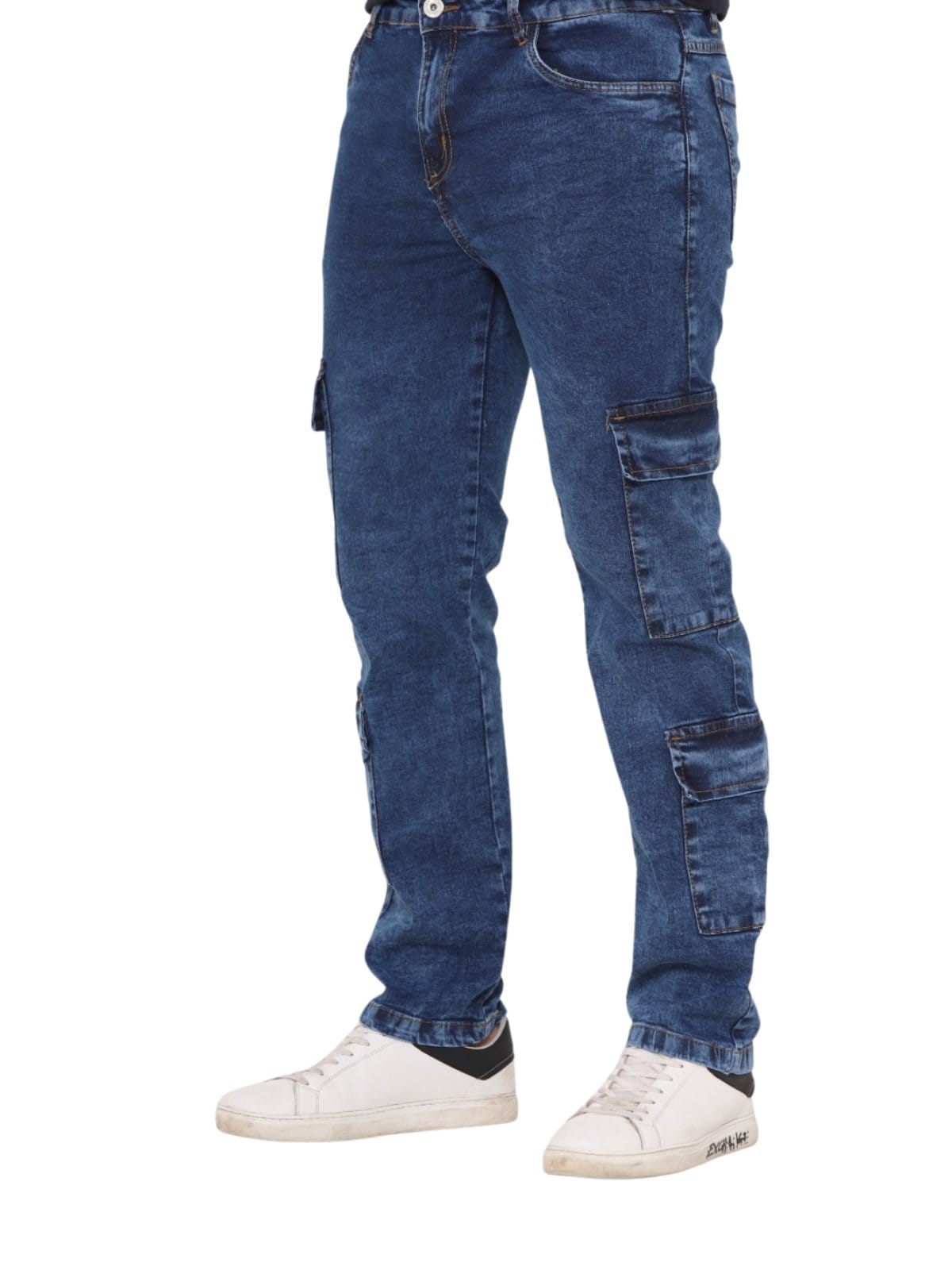 Calça Masculino Jeans Light Super Cargo 4 Bolsos Manchado