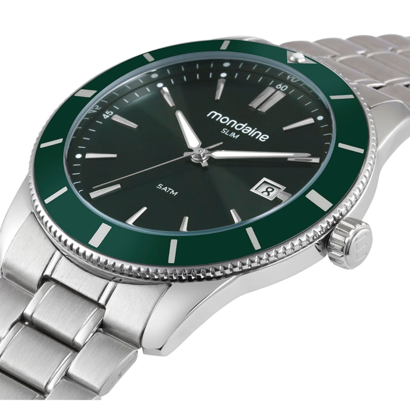 Vista 2 Relógio Masculino Slim Calendário Aço 10mm Mondaine prata