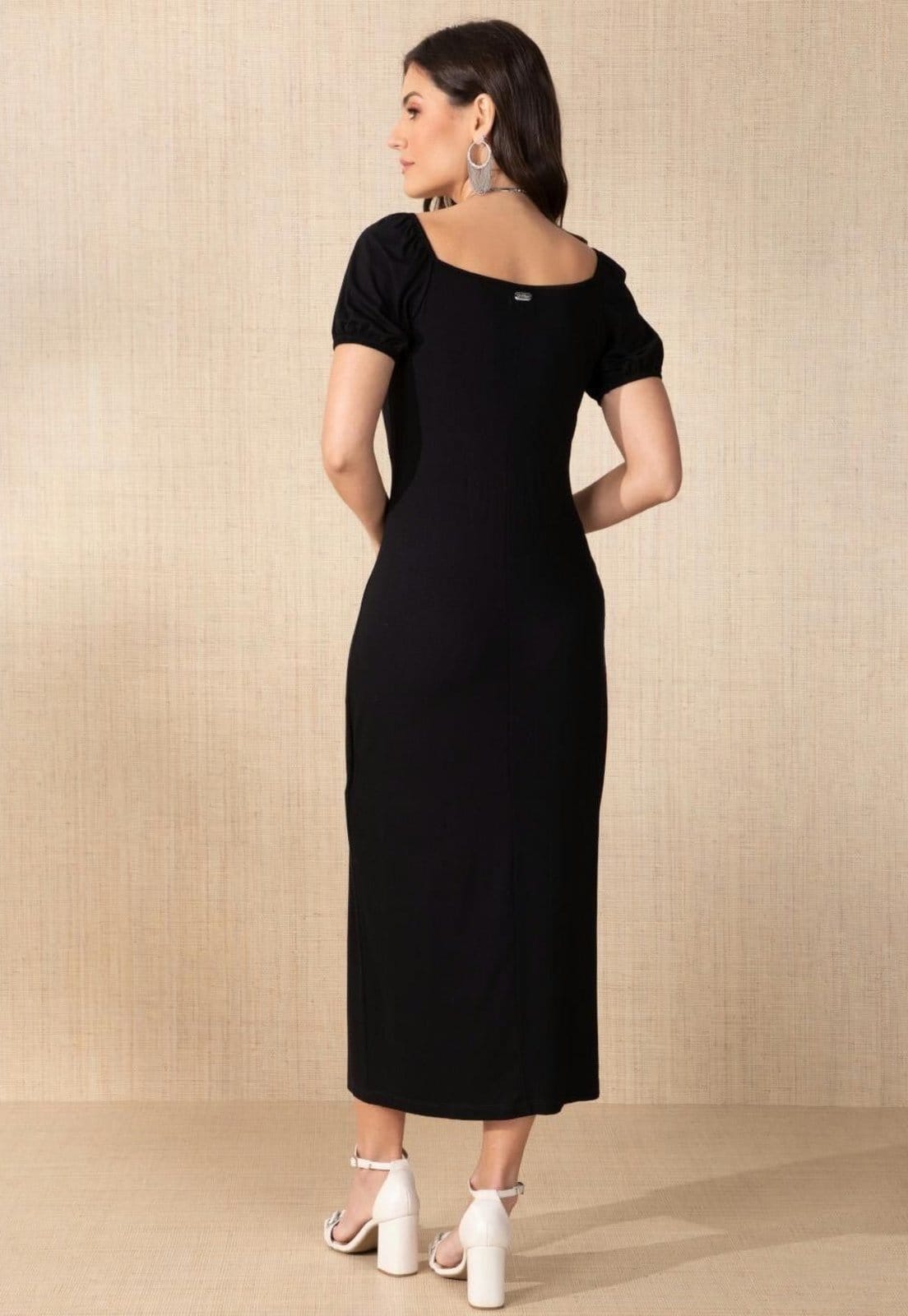 Vista 2 Vestido Com Fenda Na Barra Quintess preto