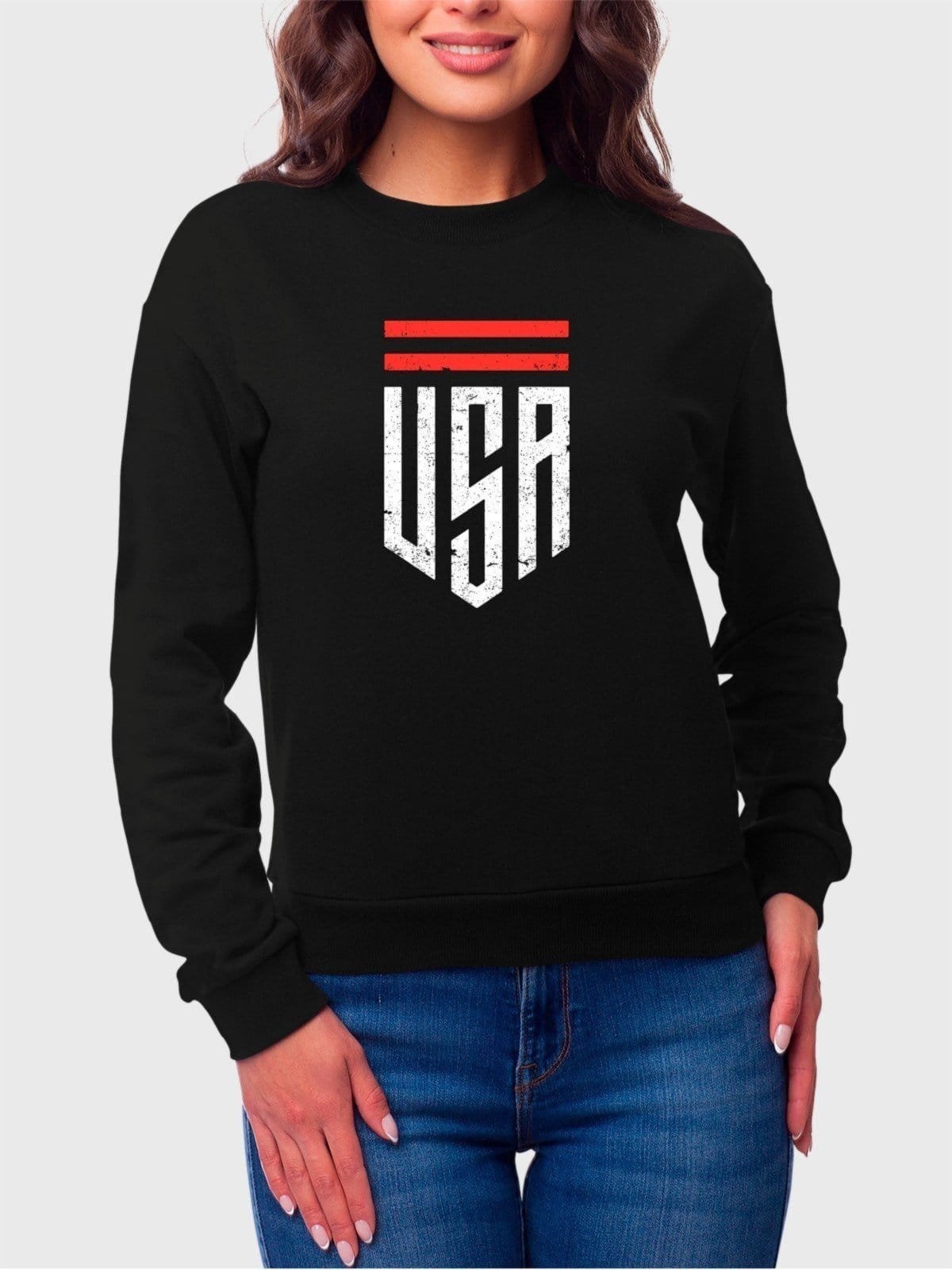 Moletom Gola Redonda Feminino Flanelado Estampa USA EUA