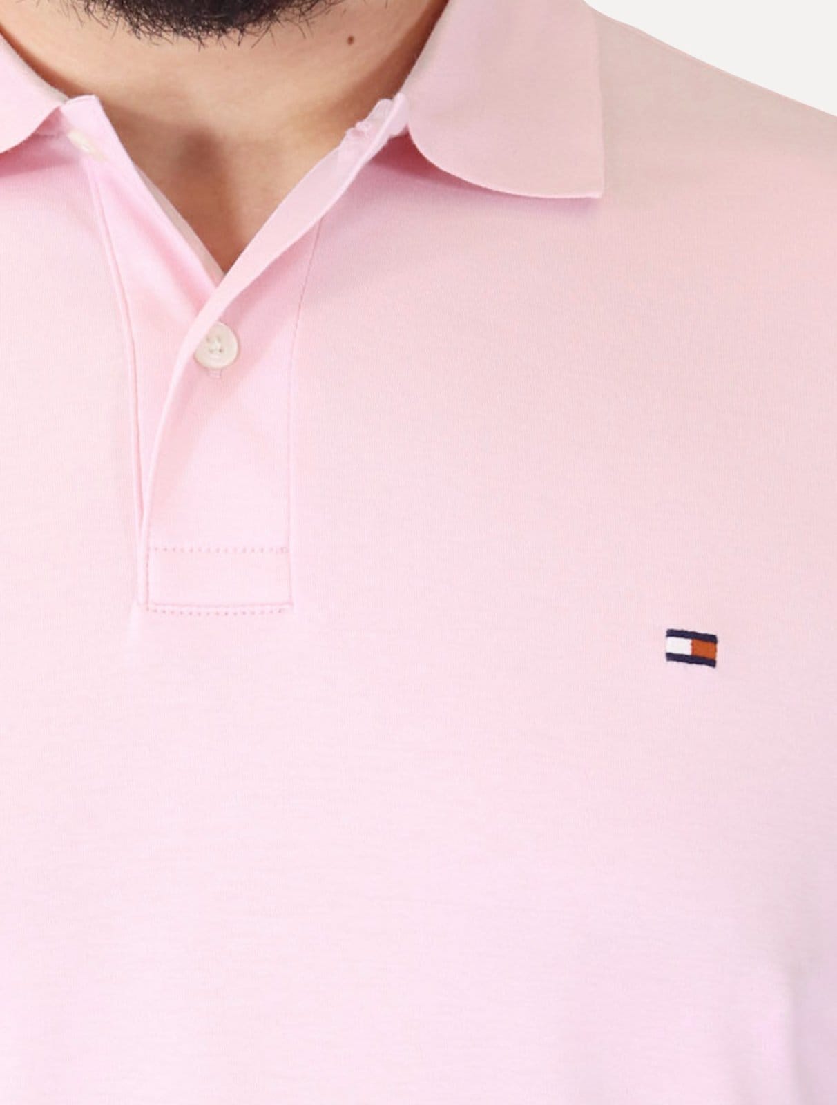 Vista 2 Polo Tommy Hilfiger Masculina Malha Liquid Cotton Seasonal Fosco Tommy Hilfiger rosa
