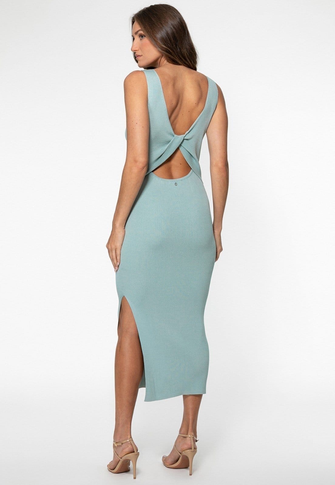 Vista 2 Vestido Guess Tricot Longo Decote Costas Claro Guess verde