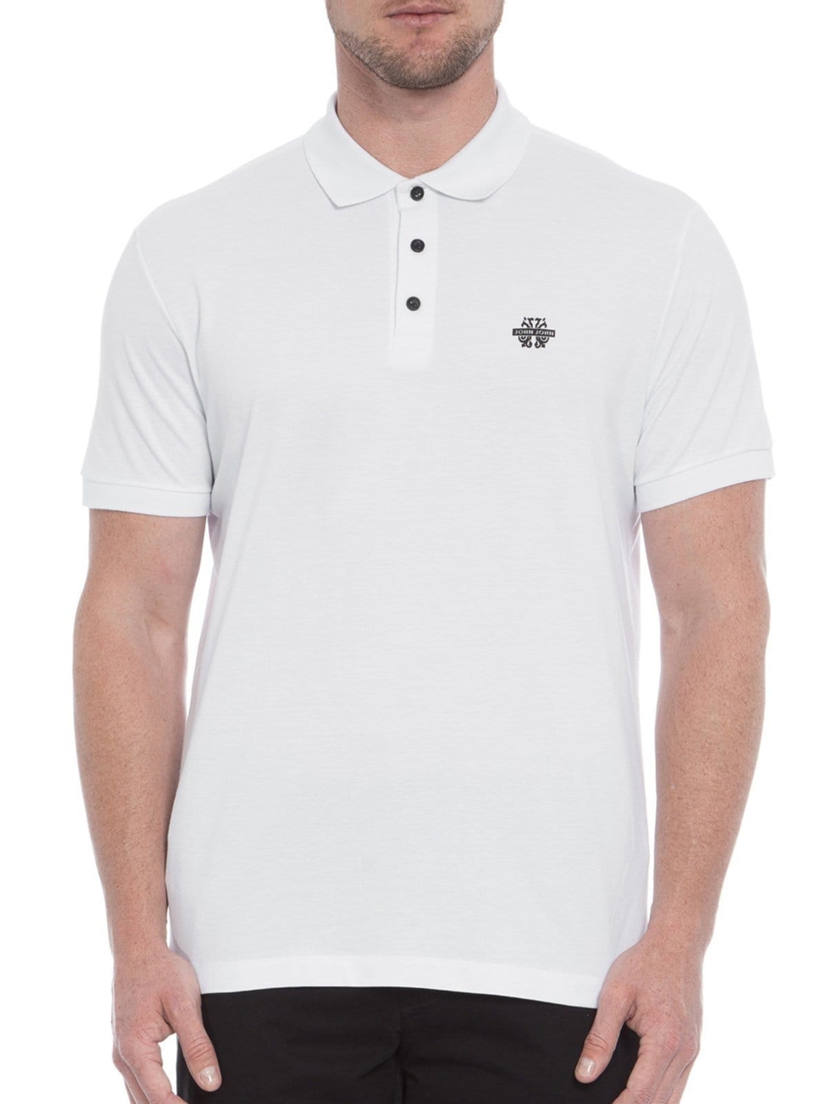 Vista 2 Polo John John Masculina Logo Transfer White Branca John John branco white