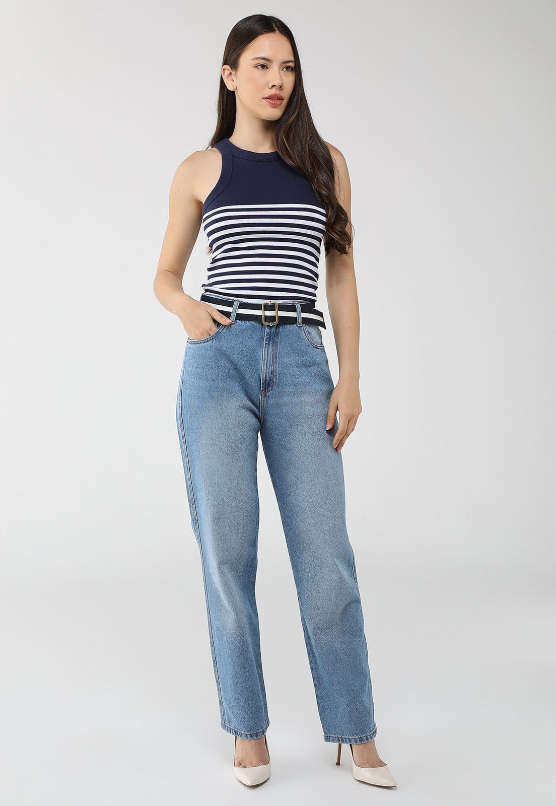 Vista 2 Calça Jeans Lança Perfume Reta Pocket Lança Perfume azul