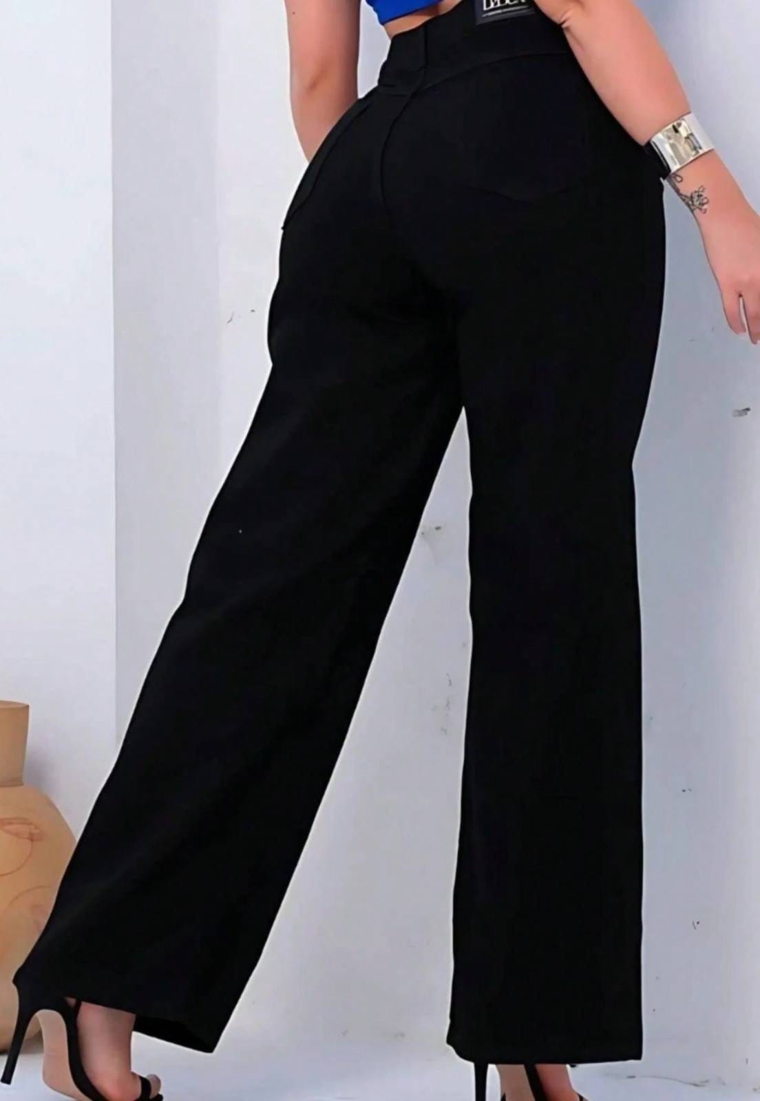 Vista 2 Calça Wide Leg Feminina Kovali Tecido Premium KOVALI FASHION STORE preto