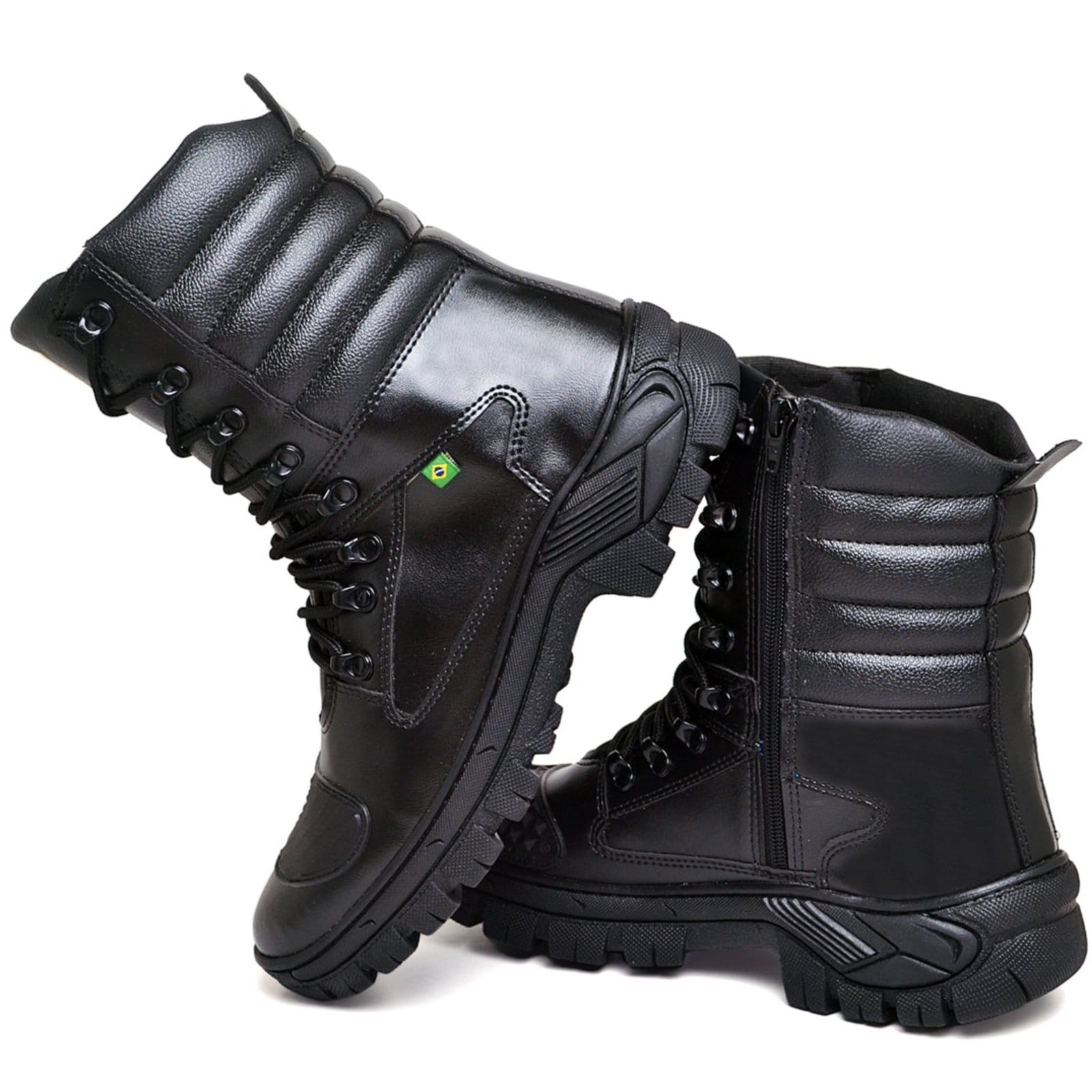 Vista 2 Bota Coturno Militar Masculina Cano Médio em Sintético Preta com Cadarço do 35 ao Polo Blu preto