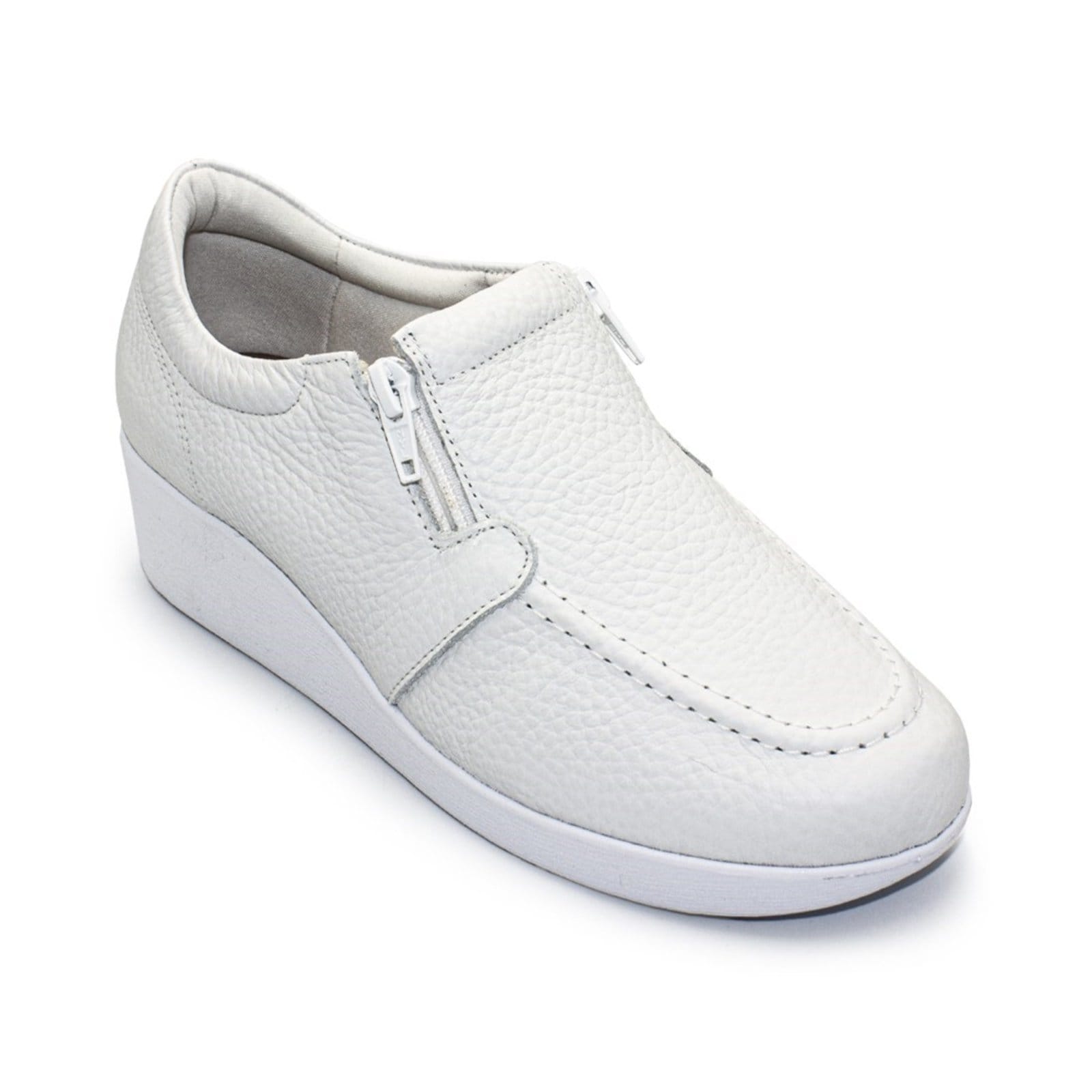 Vista 2 Mocassim Usaflex Feminino Salto Anabela Couro Com Ziper 6262PL Usaflex branco