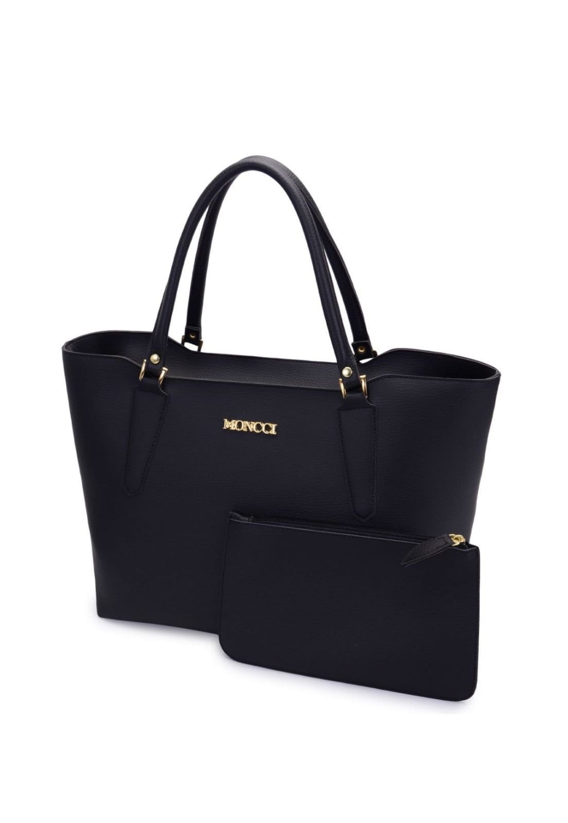 Vista 2 Bolsa Pequim grande feminina casual com fivela dourada MONCCI preto