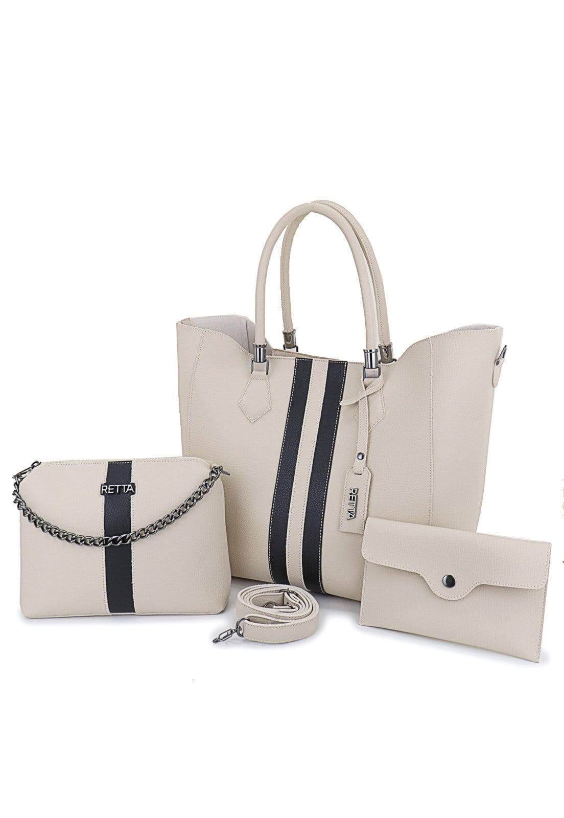 Vista principal Kit Bolsa Feminina Sacola Transversal e Necesserie Retta Oficial Marfim Retta Oficial bege