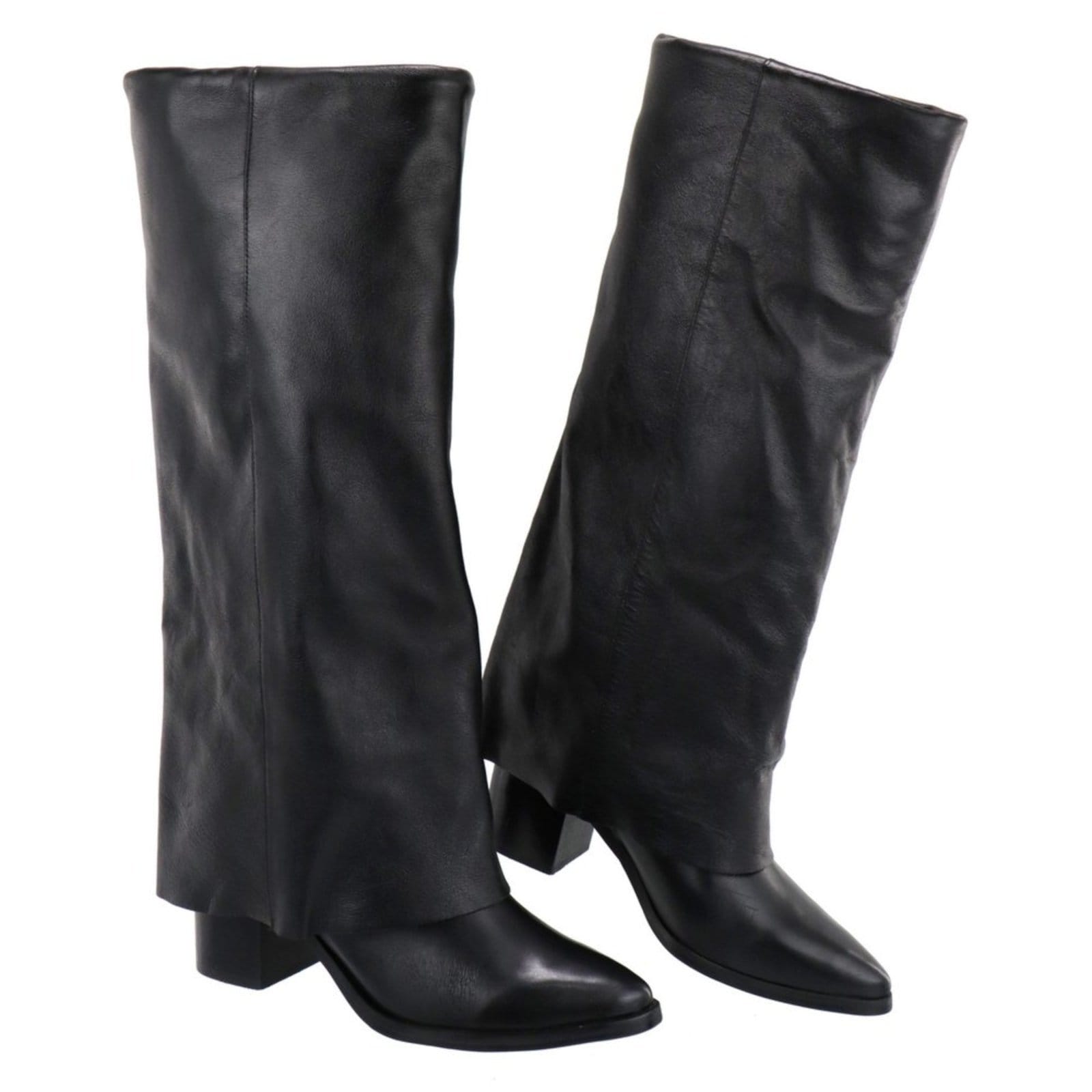 Bota Cano Longo Saia Em Couro Feminina Maria Paula Preta