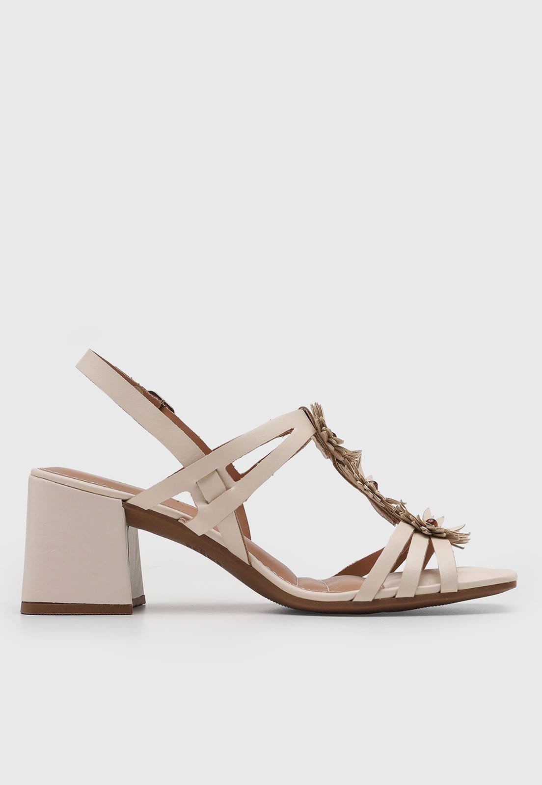 Vista 2 Sandália Feminina Dakota Tiras Florais Salto Bloco Off-White Dakota off-white white