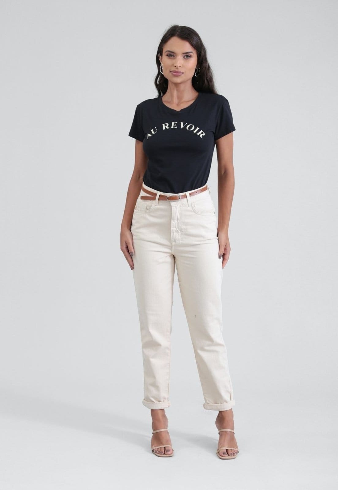 Calça Pop Me Sarja Mom Com Cinto