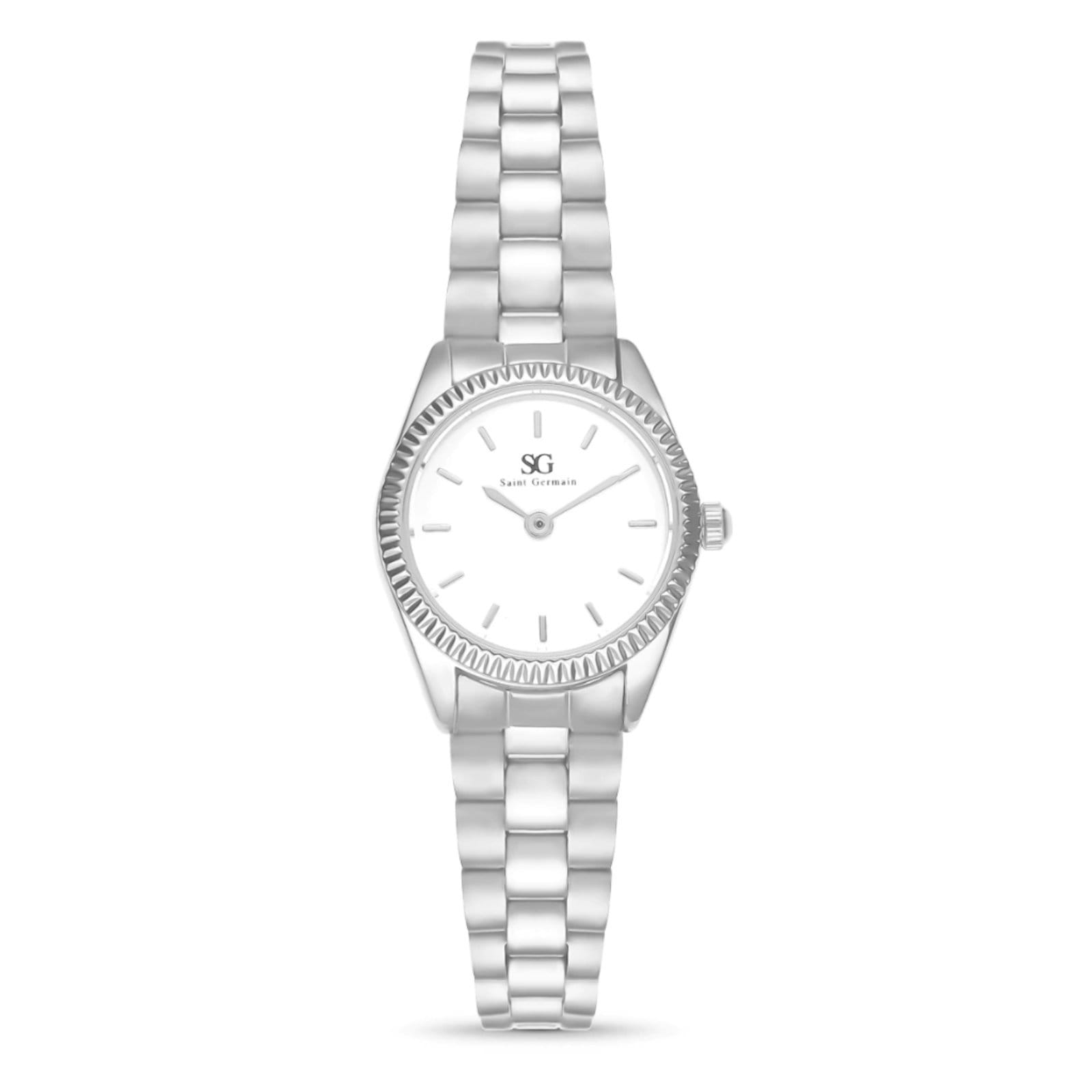 Relógio Feminino Saint Germain Celeste Silver Mini Prata com Bisel Canelado