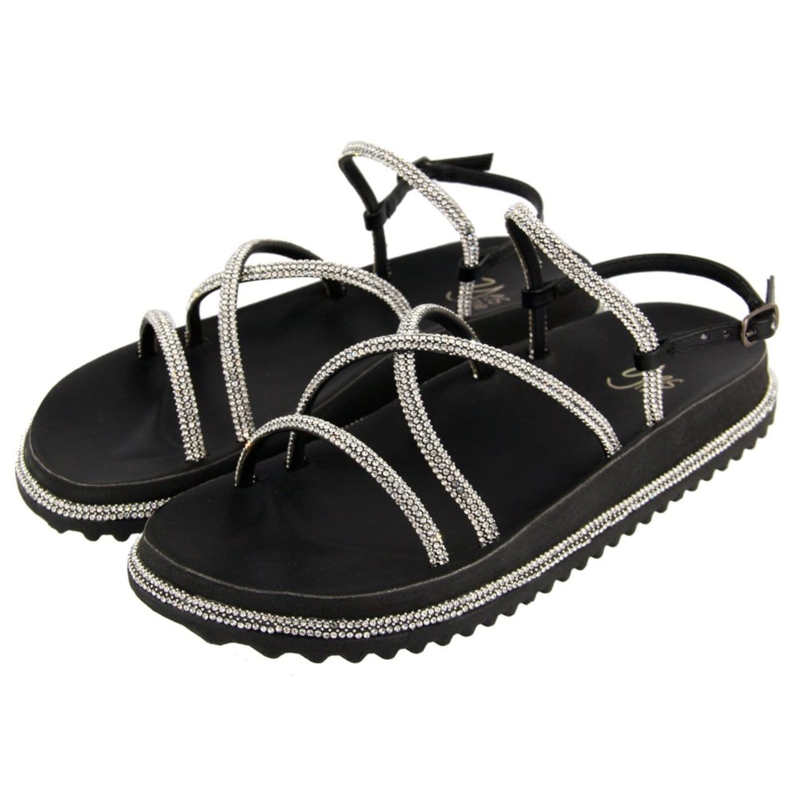 Vista 2 Sandália Papete Feminina Casual Em Tiras de Strass Elegante Preta Nine4 preto