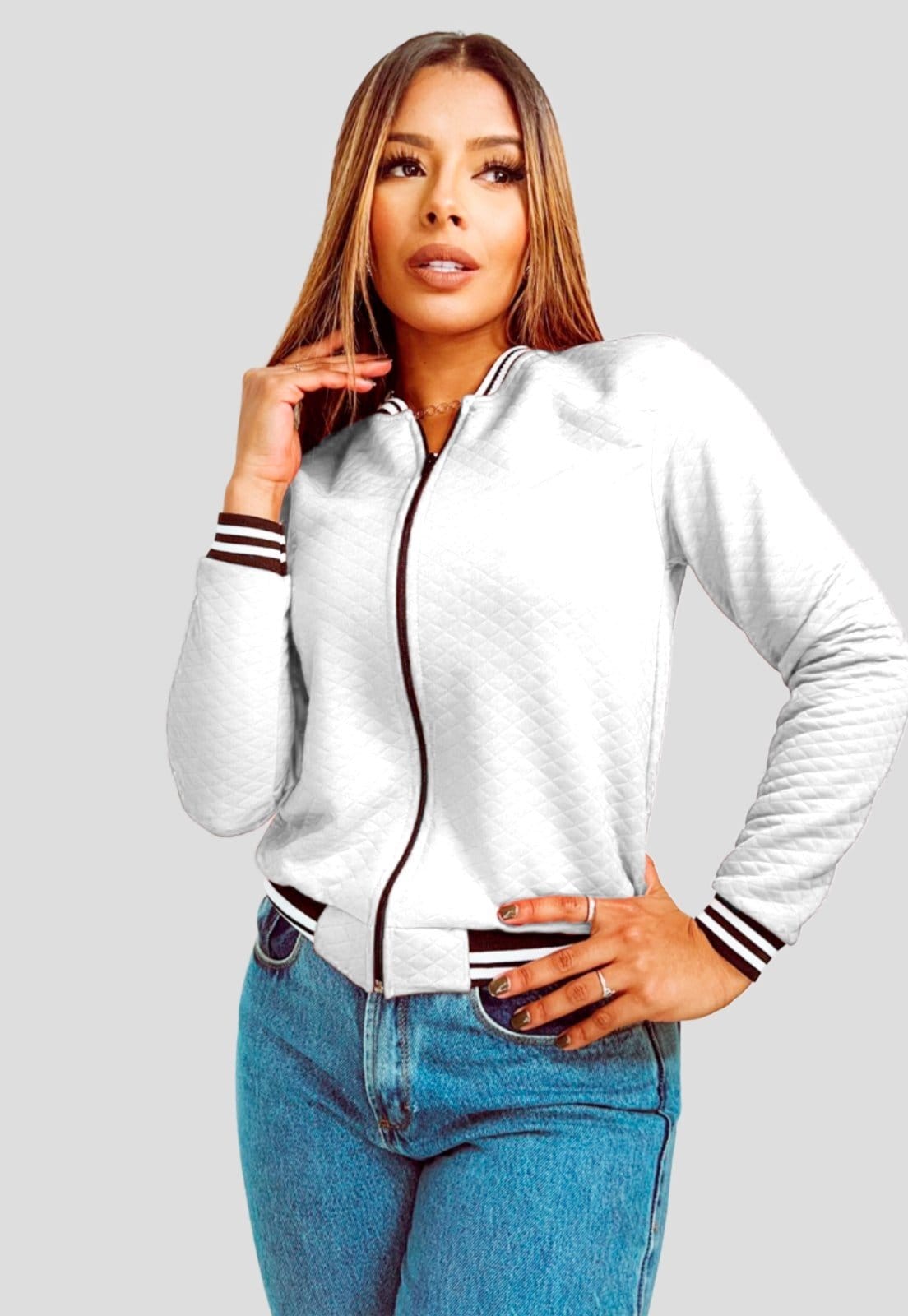 Vista 2 Jaqueta NSTORE Bomber Manga Longa Matelasse Inverno YWC ind verde militar