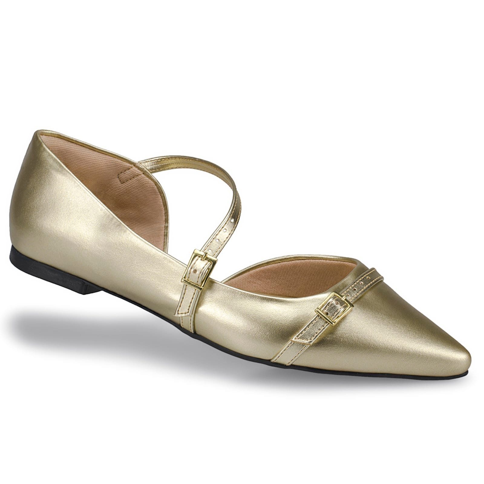 Sapato Feminino Sapatilha Slingback Rasteira Bico Fino Fivelas Mule Social Casual 6772 Marsala