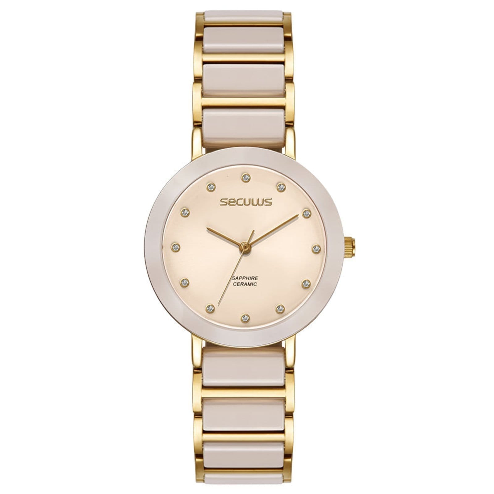 Relógio Feminino Analógico Cerâmica Cristais Rosa