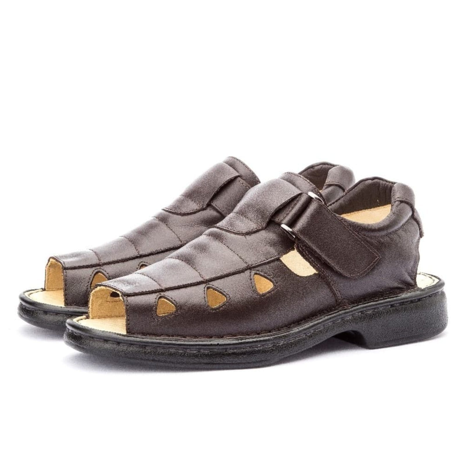 Vista 2 Sandália Clube do Sapato de Franca de Couro Antistress Conforto DFT Turim Cafè Clube do Sapato de Franca café