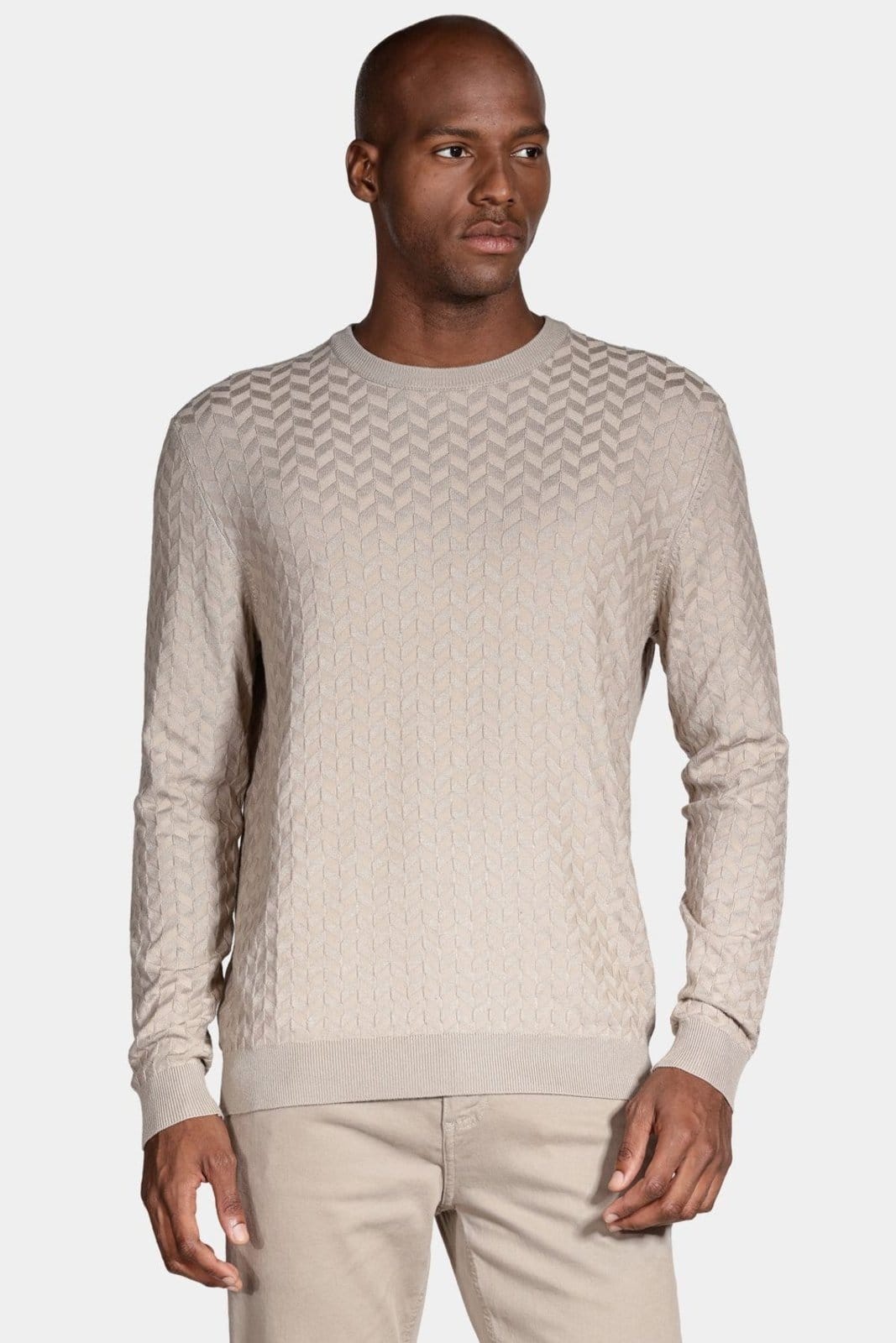 Tricot Aramis Manga Longa Jacquard Geométrico Cáqui