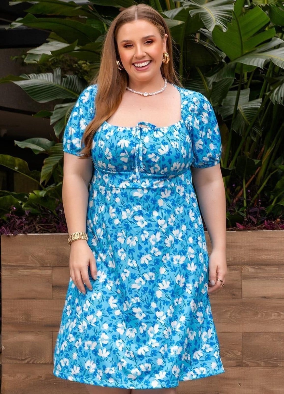 Vista 2 Vestido Em Malha Floral Marguerite azul