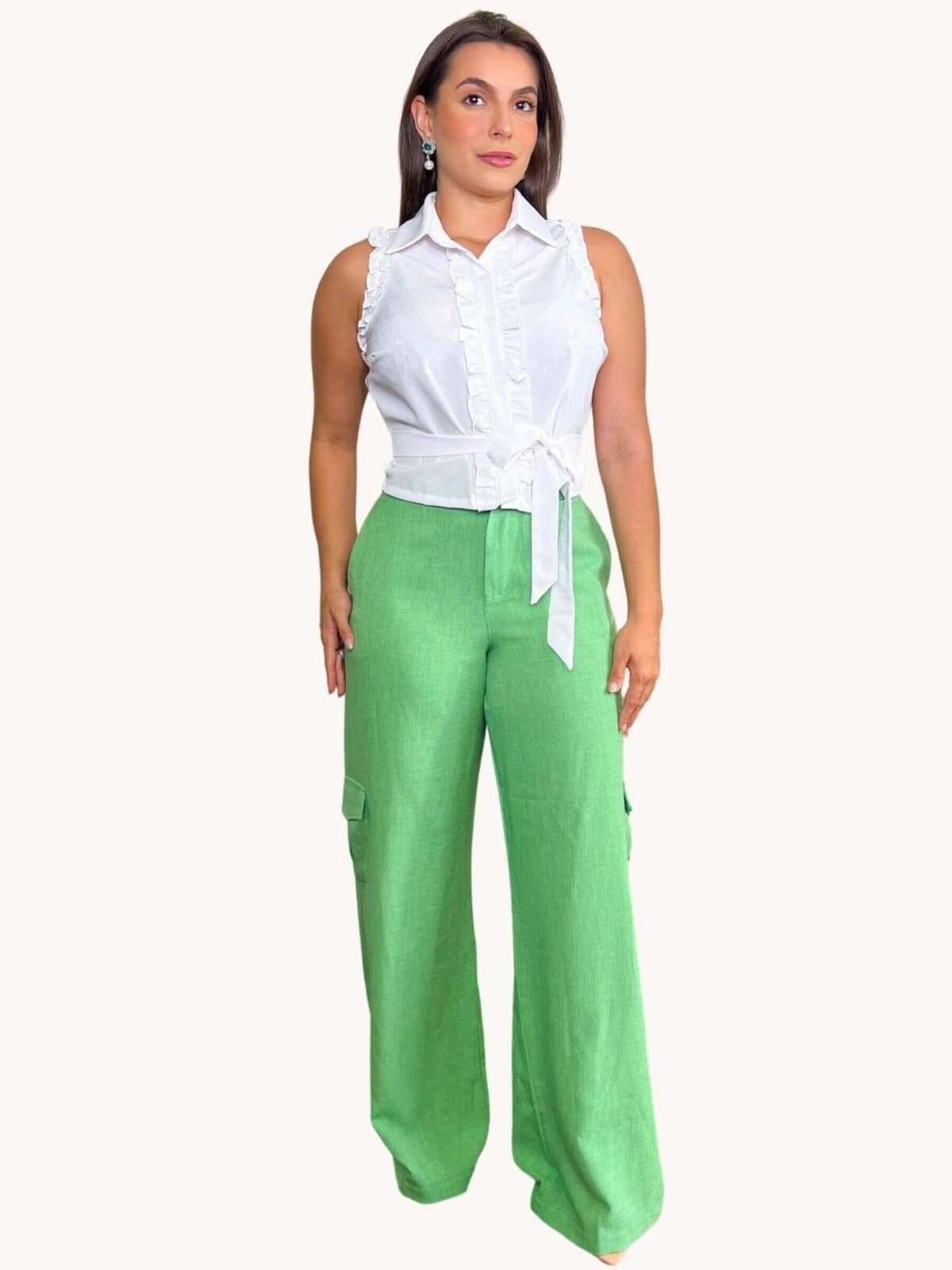 CALÇA FEMININA PANTALONA COM BOLSO Menta