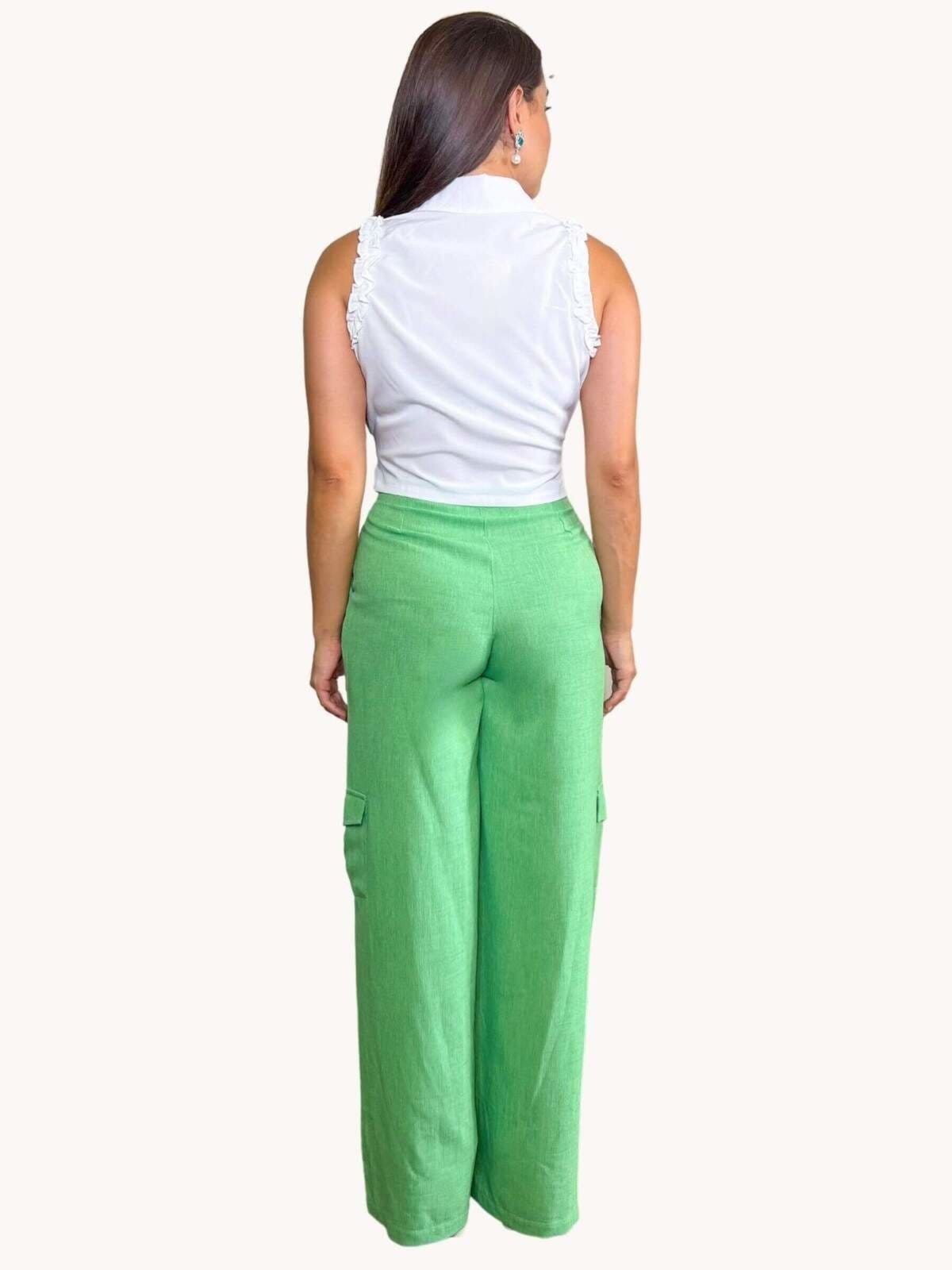 Vista 2 CALÇA FEMININA PANTALONA COM BOLSO Menta Art Livre verde