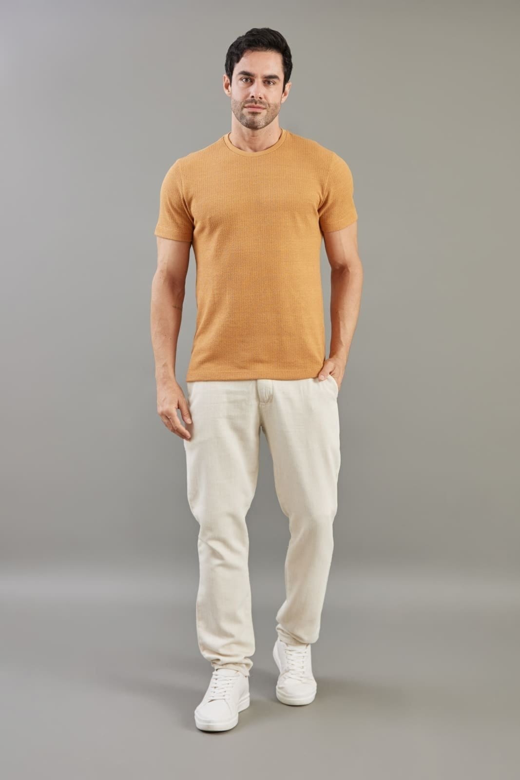 Vista 2 Calça Sport Fino Masculina Casual Leve Com Linho Dialogo Dialogo Jeans bege