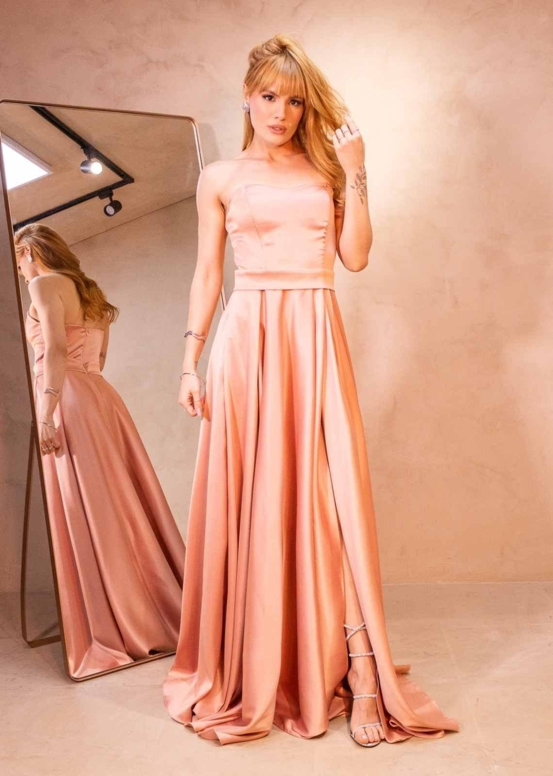 Vestido Longo de Festa Madrinhas Tomara que Caia Zibeline Frontinne Rose Gold - 2