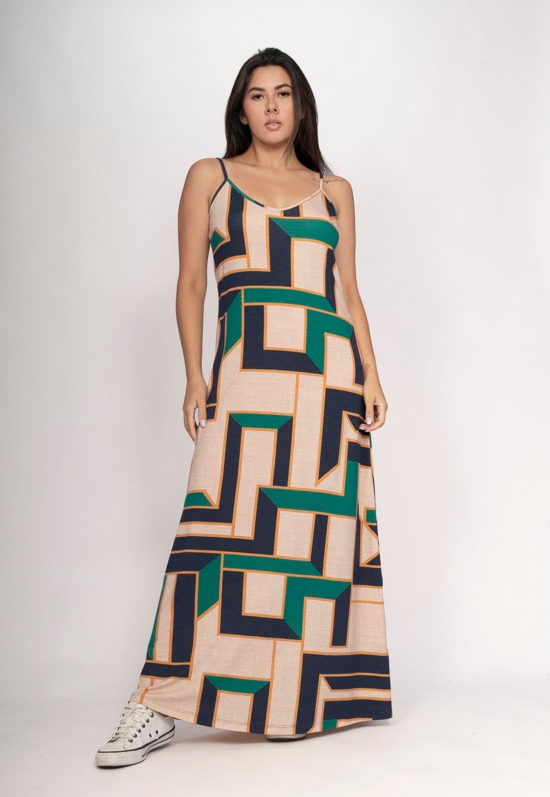 Vestido CabanaFree Guaíra Longo Malha Alça Fina Chapada de Areia