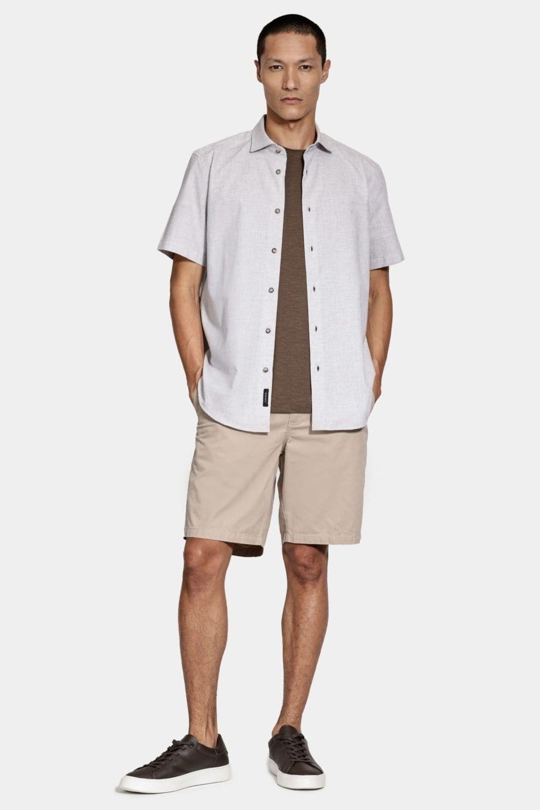 Vista 2 Camisa Aramis Manga Curta Slim Algodão Flame Soft Areia Aramis bege