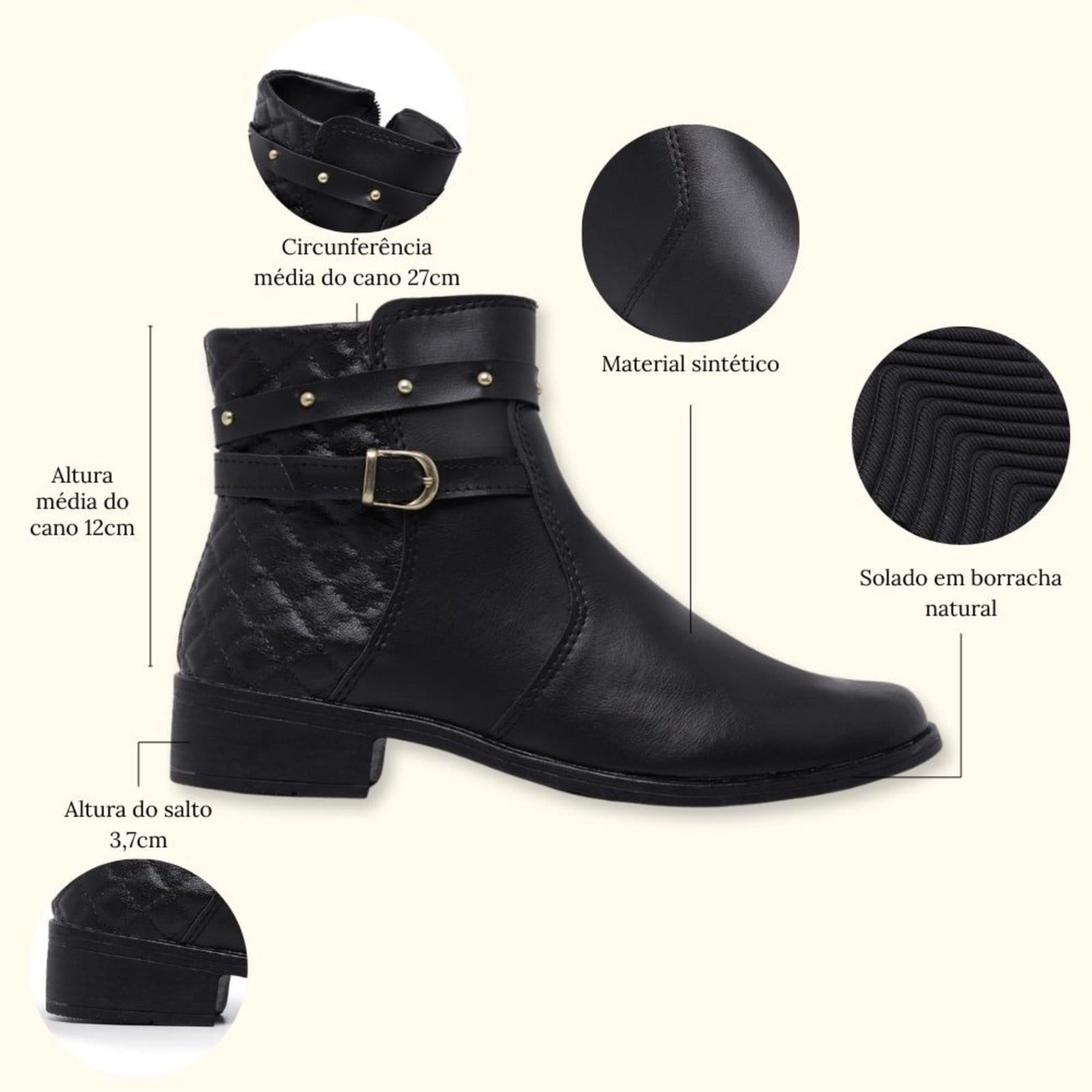 Vista 2 Botinha Feminina Cano Baixo Curto Moderna Macia Schiareli 11300 Preto Schiareli marrom