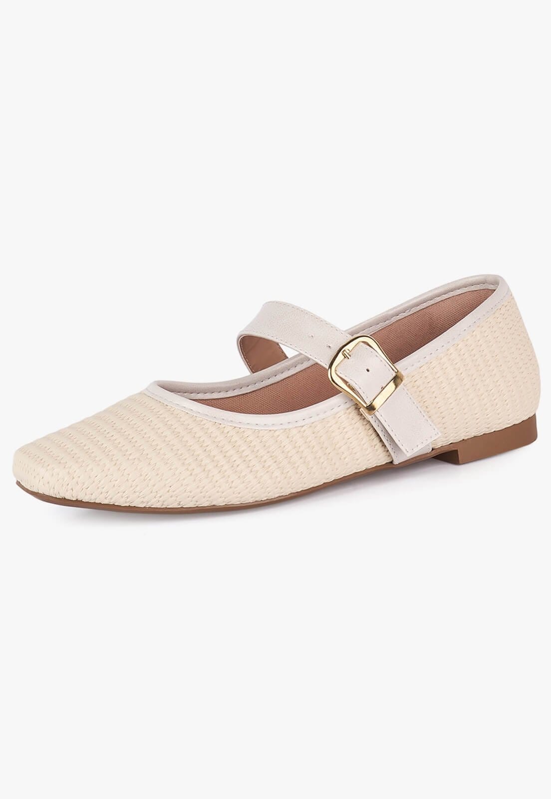 Sapatilha Feminina Takata Bico Quadrado Fivela Boneca Tramada OffWhite