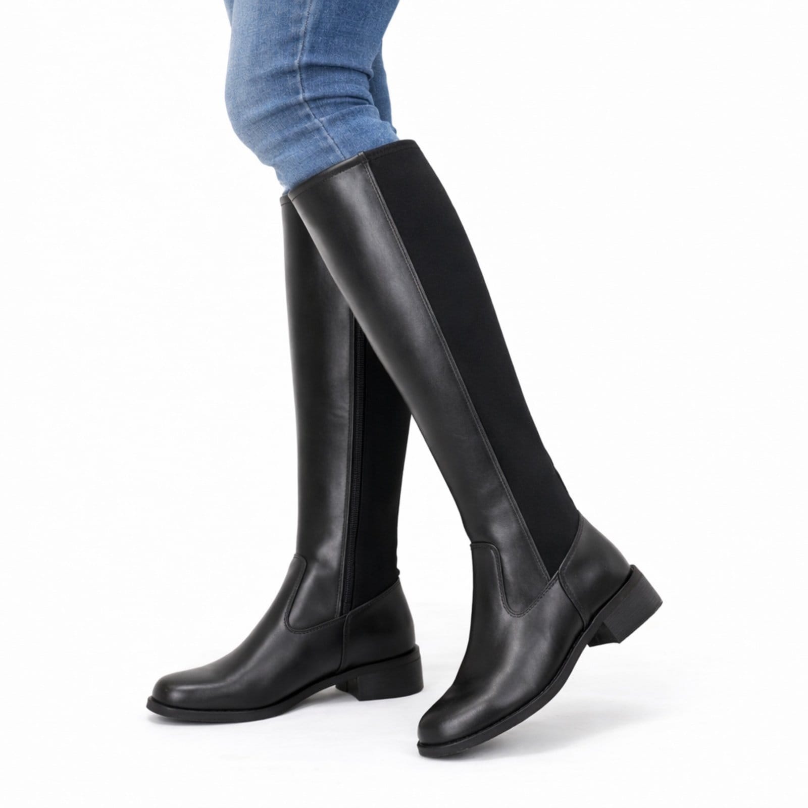 Vista 2 Bota Feminina Cano Longo Alto com ELastico Casual Confortavel Preta Bia Ramos preto