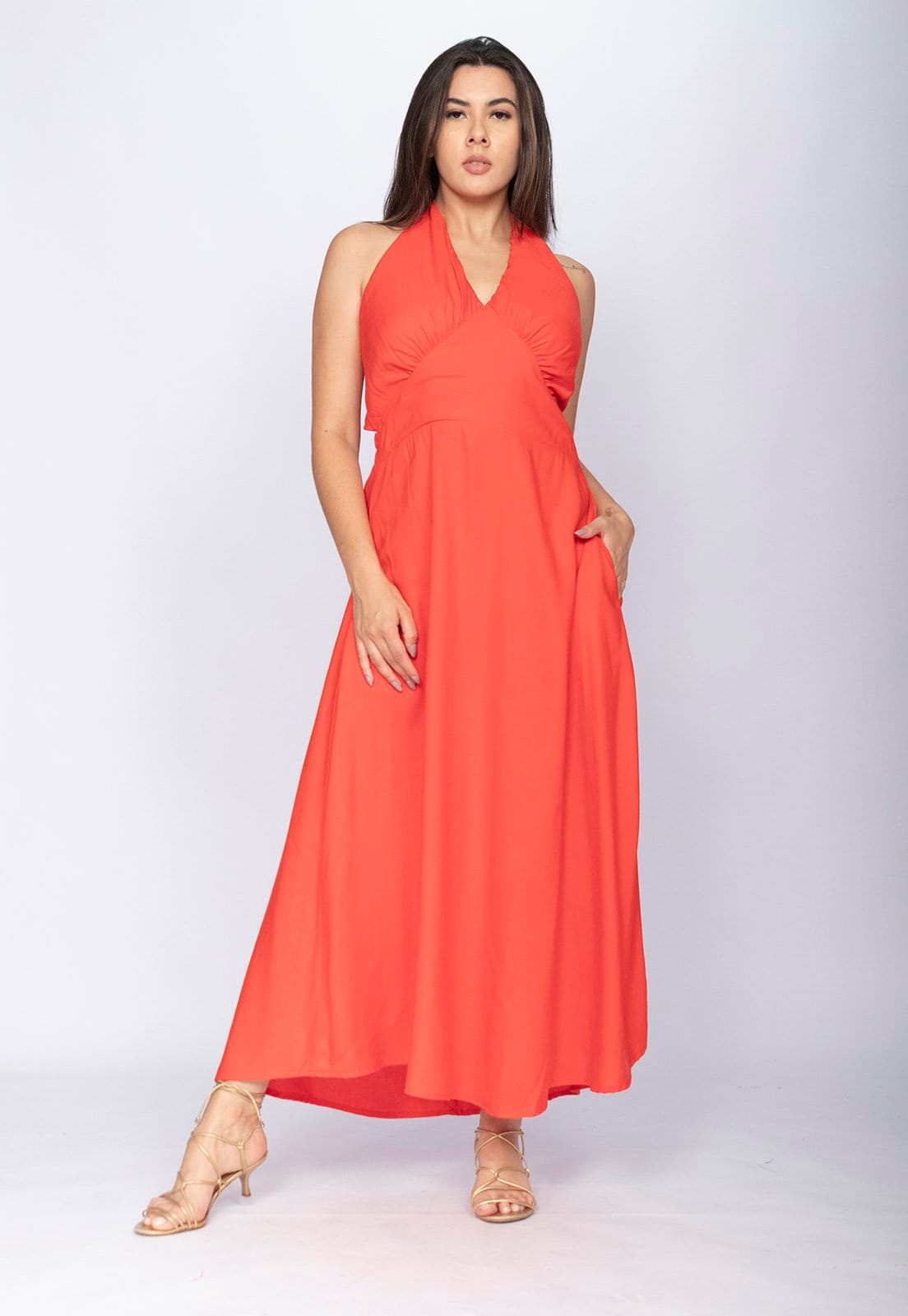 Vestido Amazonia Vital Longo Andirá Viscose Amarração nas Costas