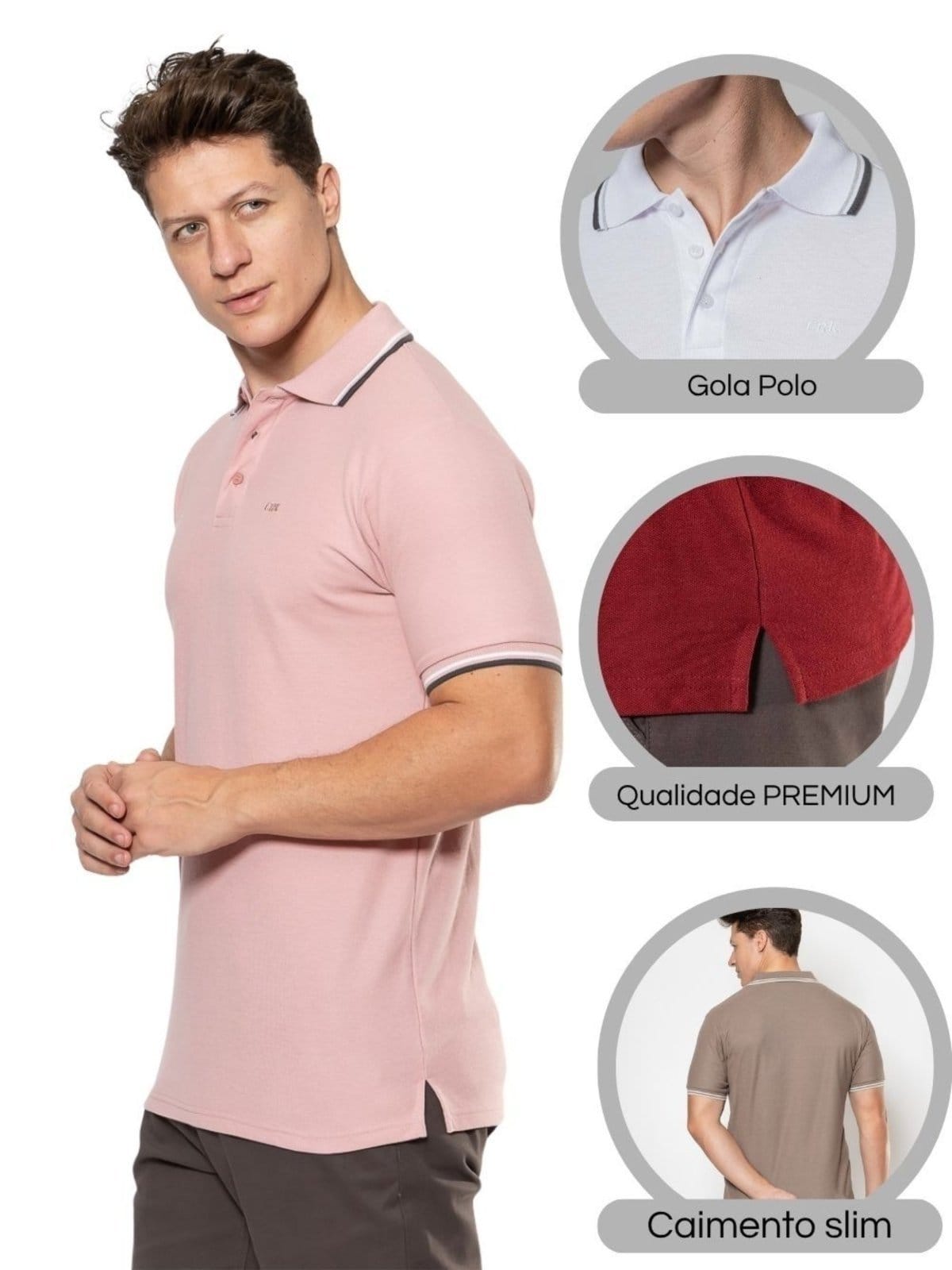 Vista 2 Camisa Masculina Gola Polo Masculina Básica Crocker - 50727 Crocker branco