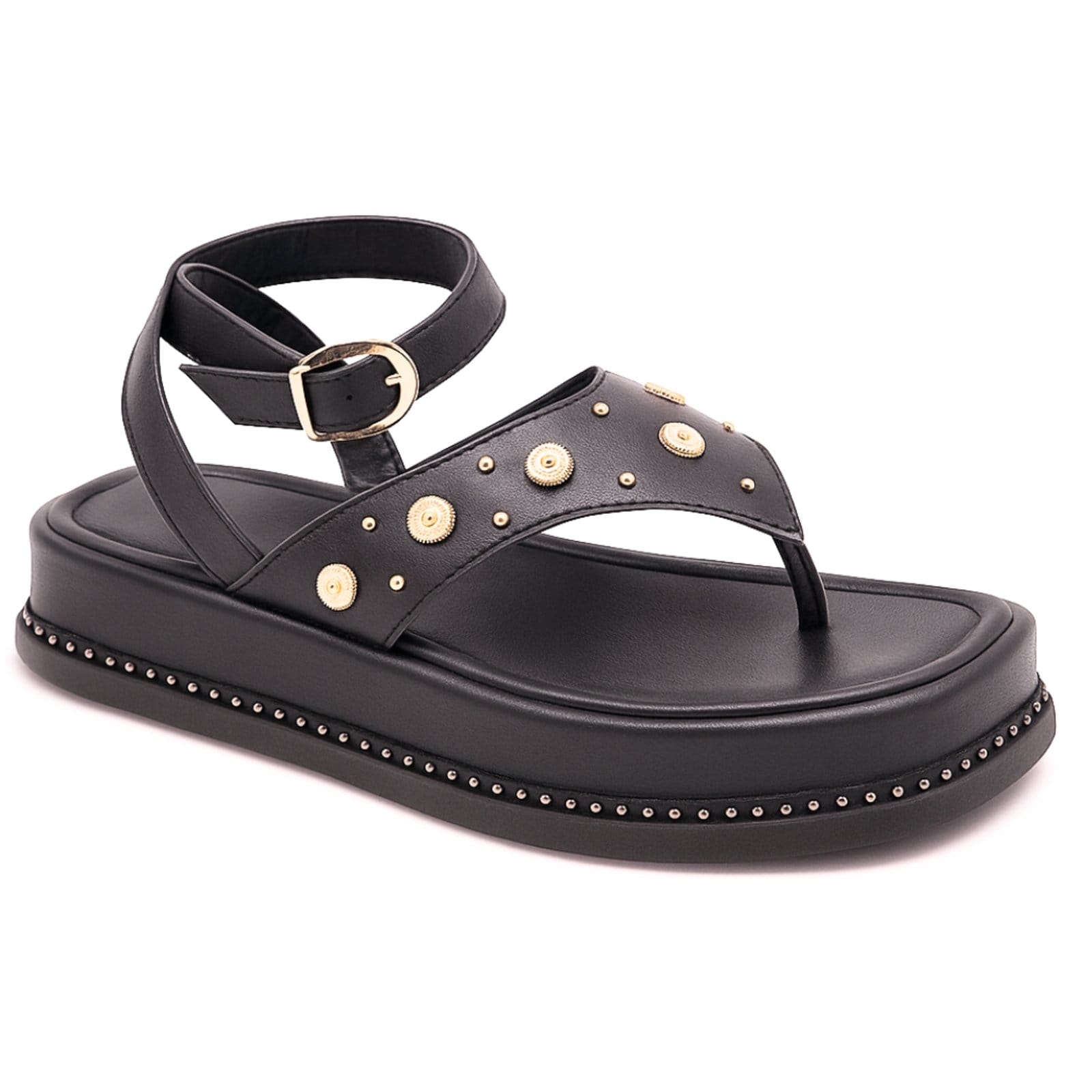 Sandália Feminina Flatform de Dedo Preta Moderna Confortável 23402