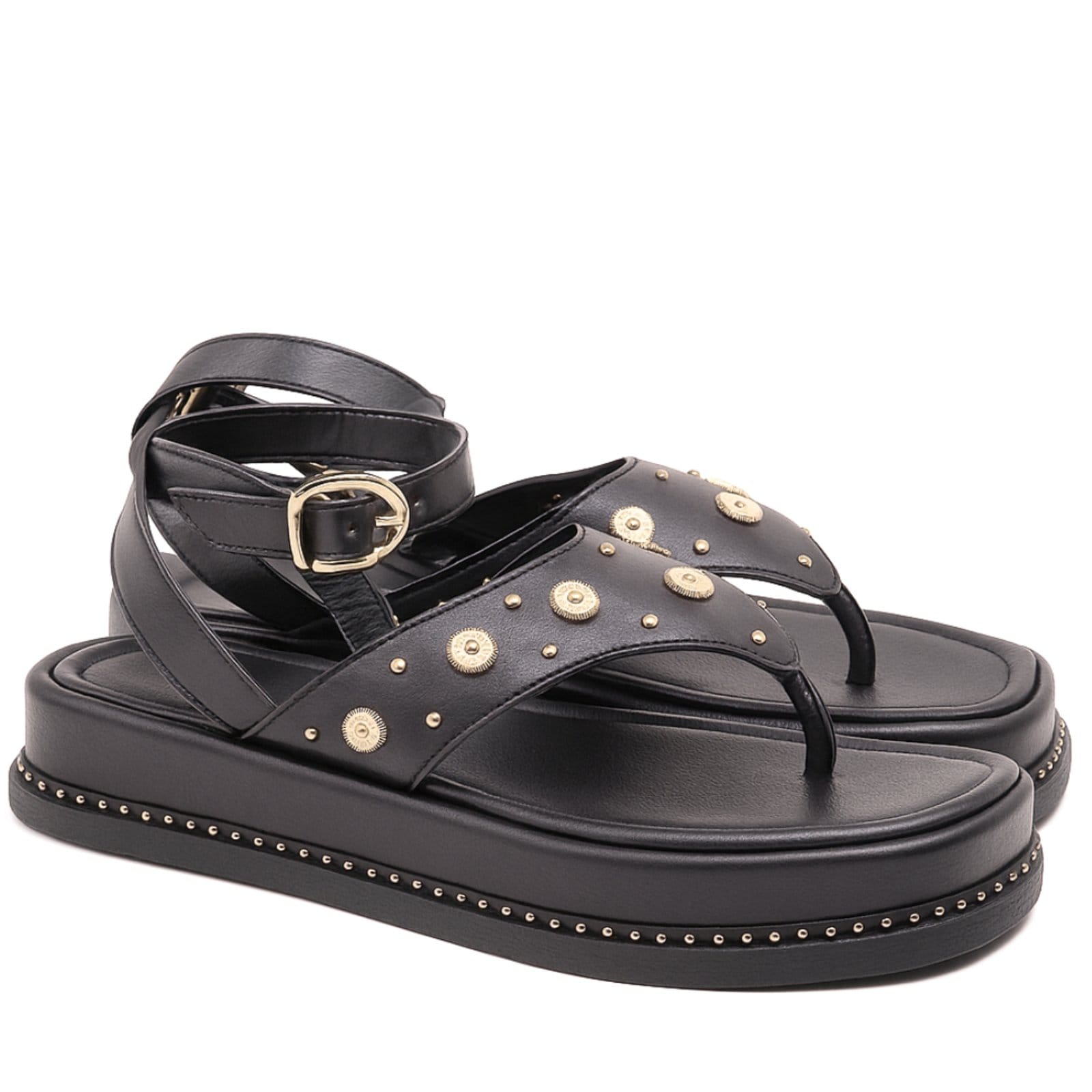 Vista 2 Sandália Feminina Flatform de Dedo Preta Moderna Confortável 23402 Sete Sales preto