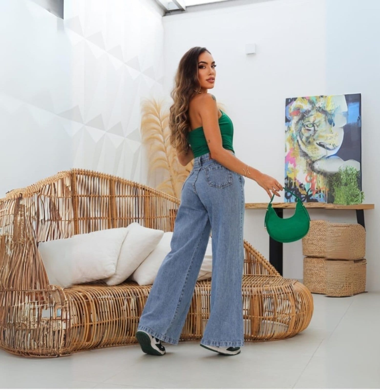 Vista 2 Calça Feminina Wid Leg CCW CENTRAL Boca De Sino Basica e Casual CCW CENTRAL CAPITAL WEAR azul/jeans