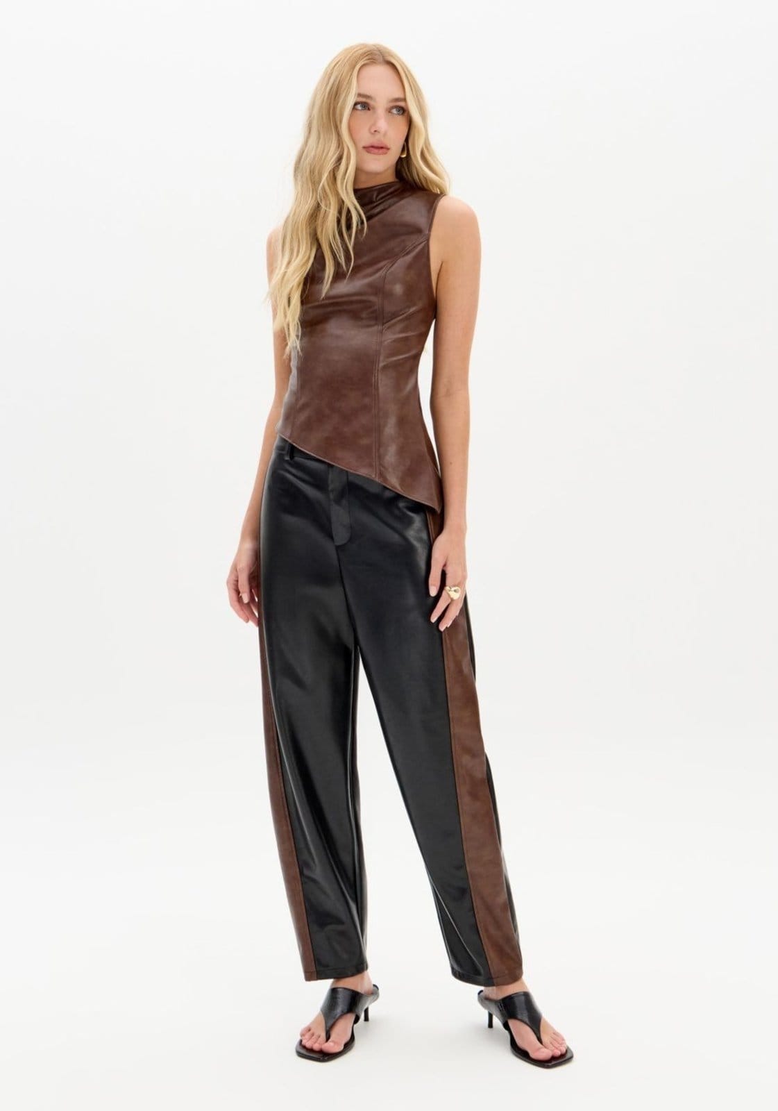 Calça Balloon Bicolor Cintura Média