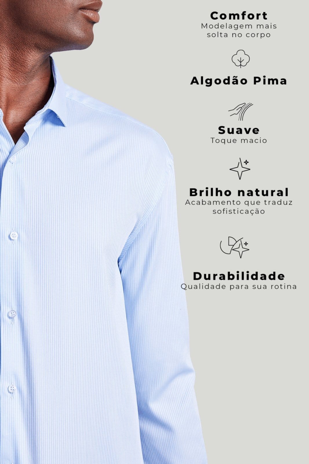 Vista 2 HIGHSTIL Camisa Social Algodão Pima Comfort Listrada Claro HIGHSTIL azul