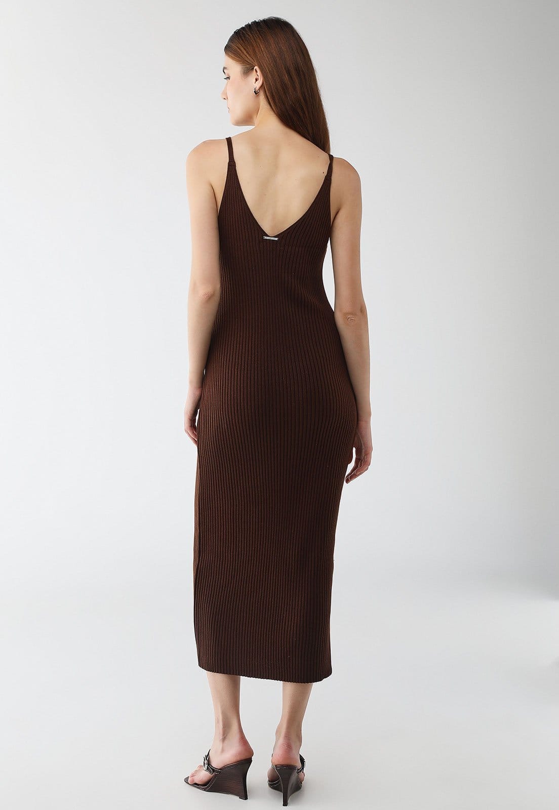 Vista 2 Vestido Feminino My Favorite Tricot Super Midi Alças My Favorite marrom