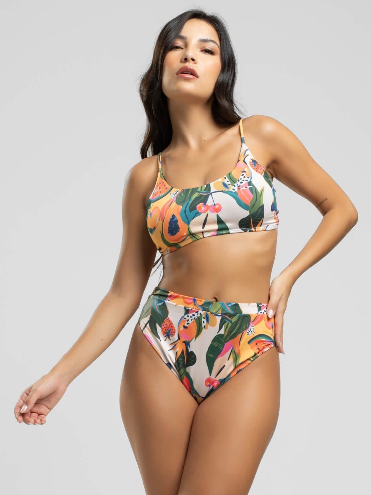 Vista 2 Biquini Faixa Calcinha Hot Pants Proteção Uv 50+ Vicbela Mamão Vicbela estampado/laranja/multicolorido