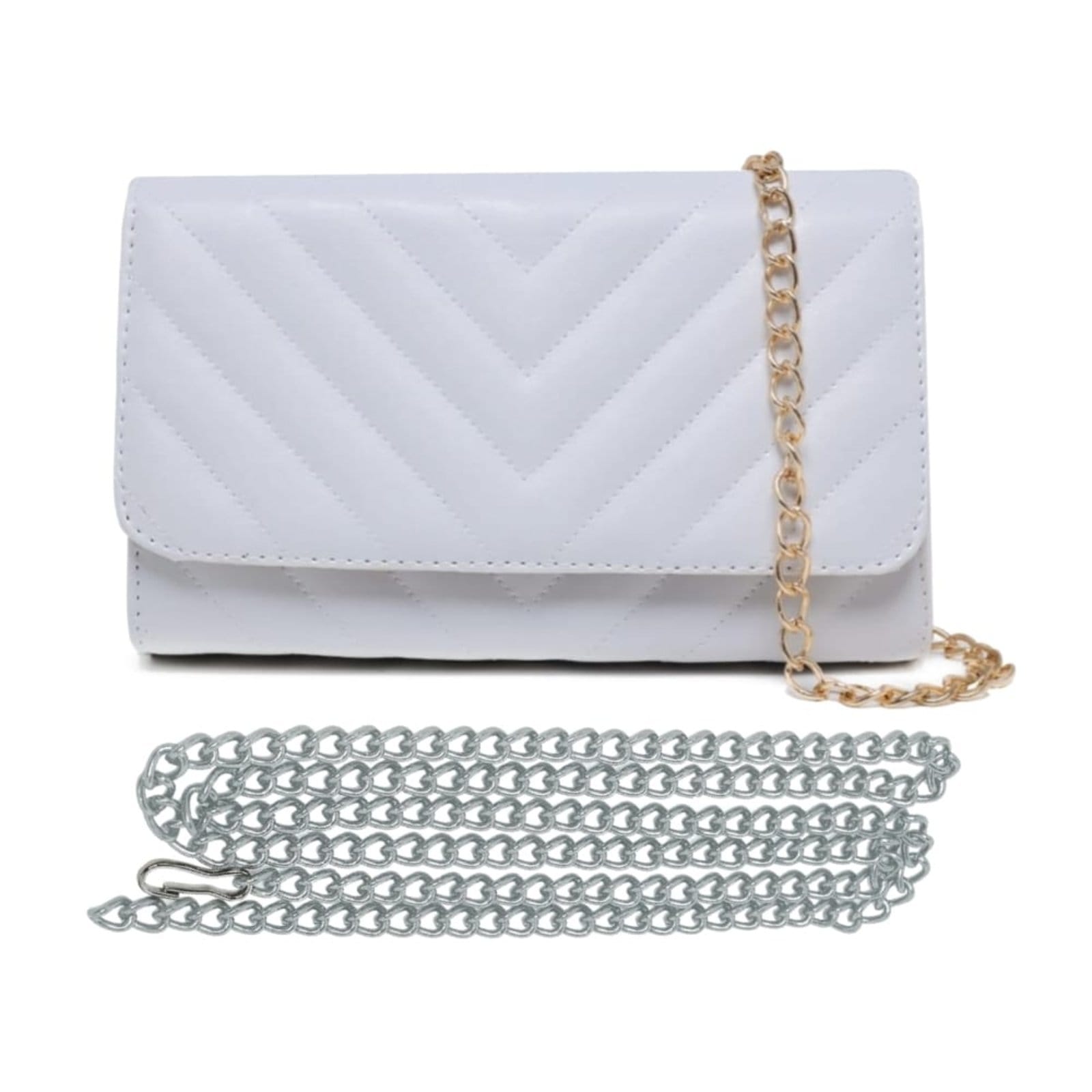 Vista principal Bolsa Branca Clutch De Mão e Ombro Pequena 2 Alças Removíveis Moda Feminina Festa Elegante Madrinha CARMELO SHOES branco